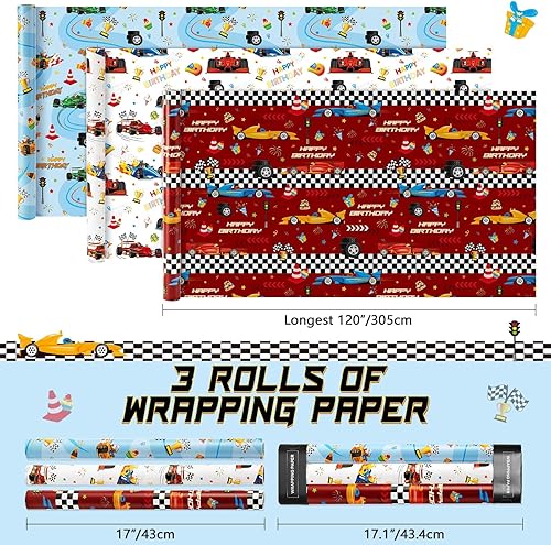 Vista 100 de WERNNSAI Rollos de papel de regalo de dinosaurios, 3 rollos de papel de regalo de dinosaurio rosa de 17 x 120 pulgadas, para bebés, niñas, Pink