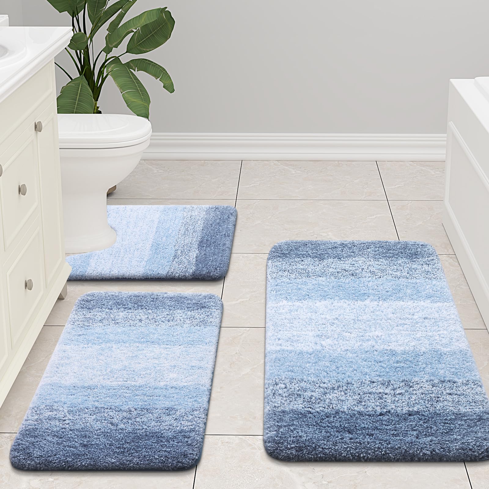 Arotive Microfiber Bathroom Rugs, Shaggy Soft and Absorbent Bath Rug, Non-Slip, Thick Plush Bathroom Mat, Machine Washable Dry Bath Mats for Bathroom, Tub and Shower, 59" x 24", Light Blue