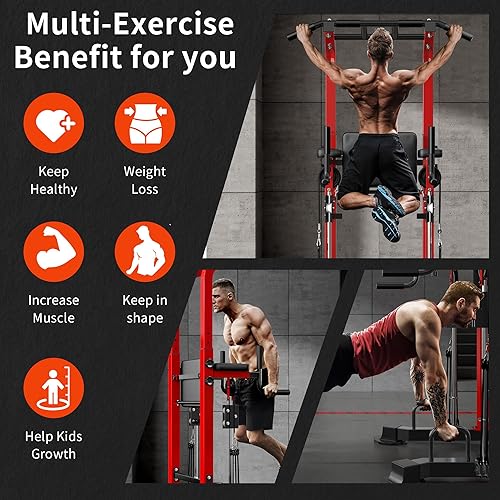 Miniatura 4 de SogesHome Power Tower Pull Up Bar and Dip Station, Multi-Function Free Standing Pull Ups, Adjustable Height Dip Bar Strength Training Workout