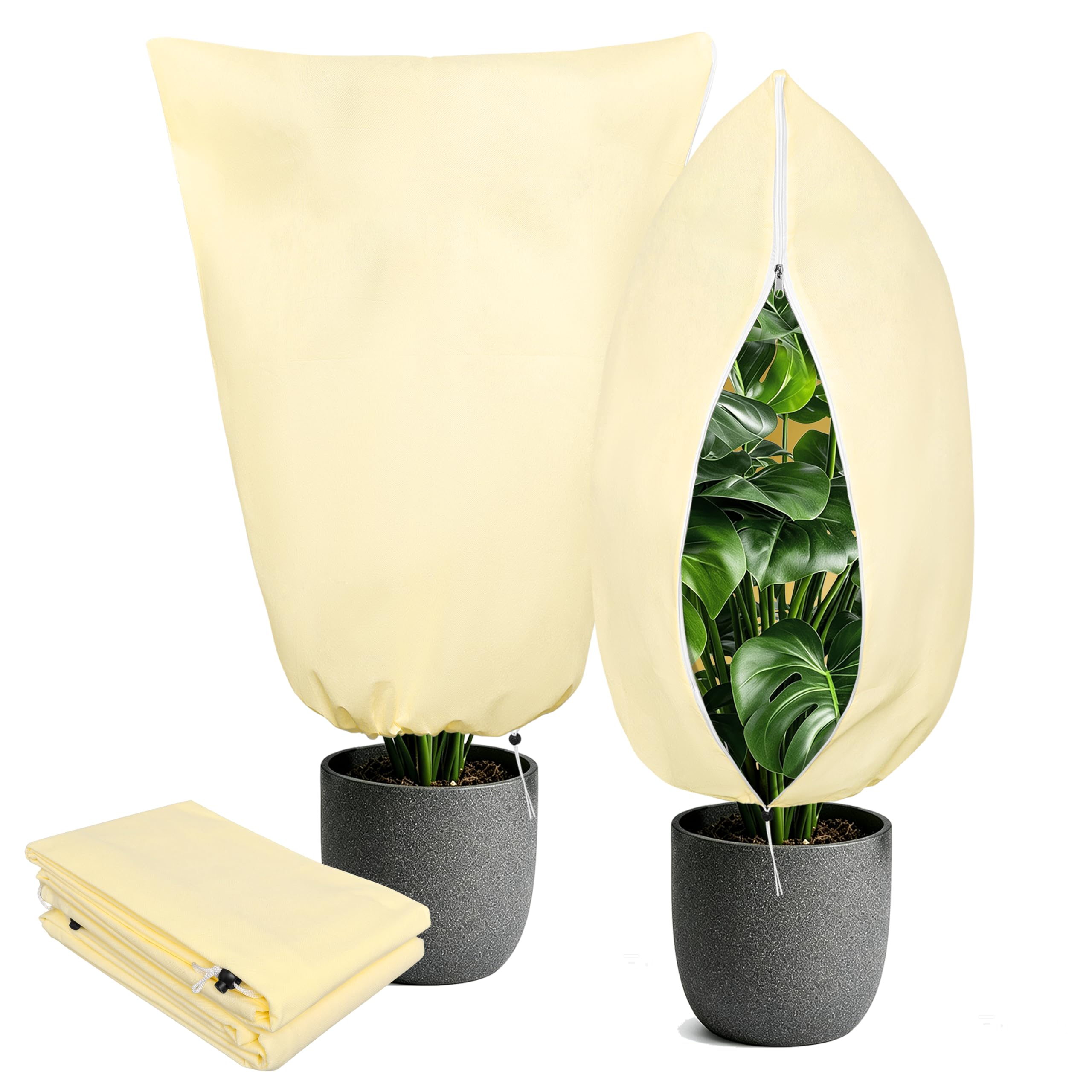 SHAINE 2 Packs Frost Protection for Plants Covers 80x120CM, Plant Frost Protection Covers with Zipper & Drawstring, Plant Covers for Winter, Frost Protection for Outdoor Plants