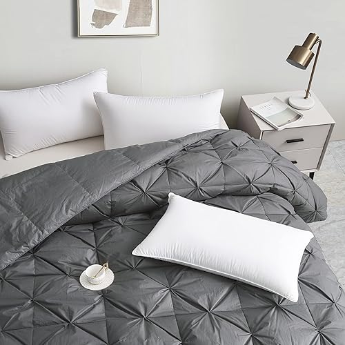 Miniatura 3 de Sirra Edredón plisado de fibra de plumón de ganso, relleno de edredón de plumón de ganso para todas las estaciones, edredón gris tamaño Queen, funda