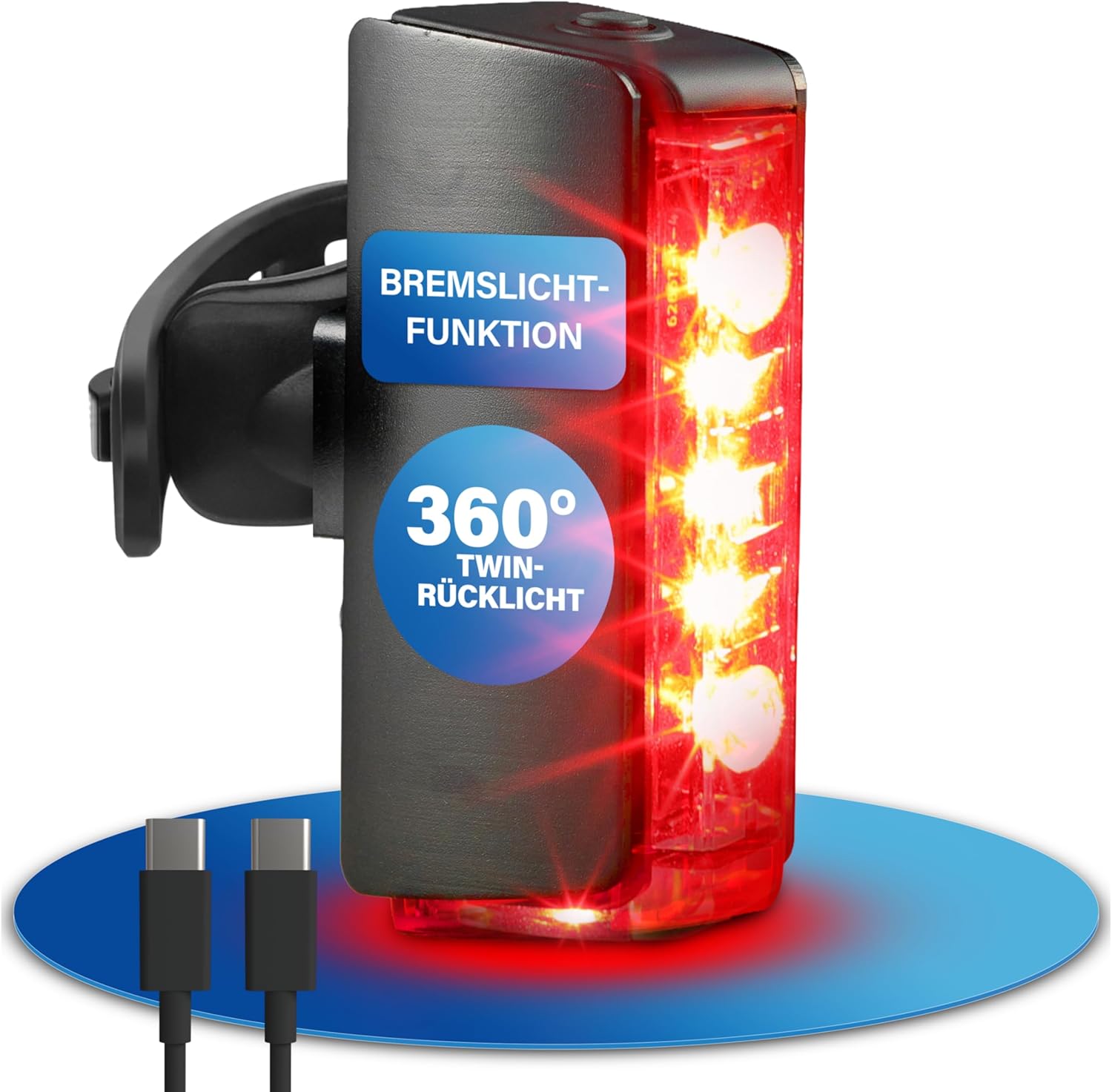 Fischer Bicycle LED Battery Tail Light Twin Stop with Additional Floor Lighting and Brake Light, Aluminium Housing, Up to 8 Hours Lighting Time, Black, Pack of 1