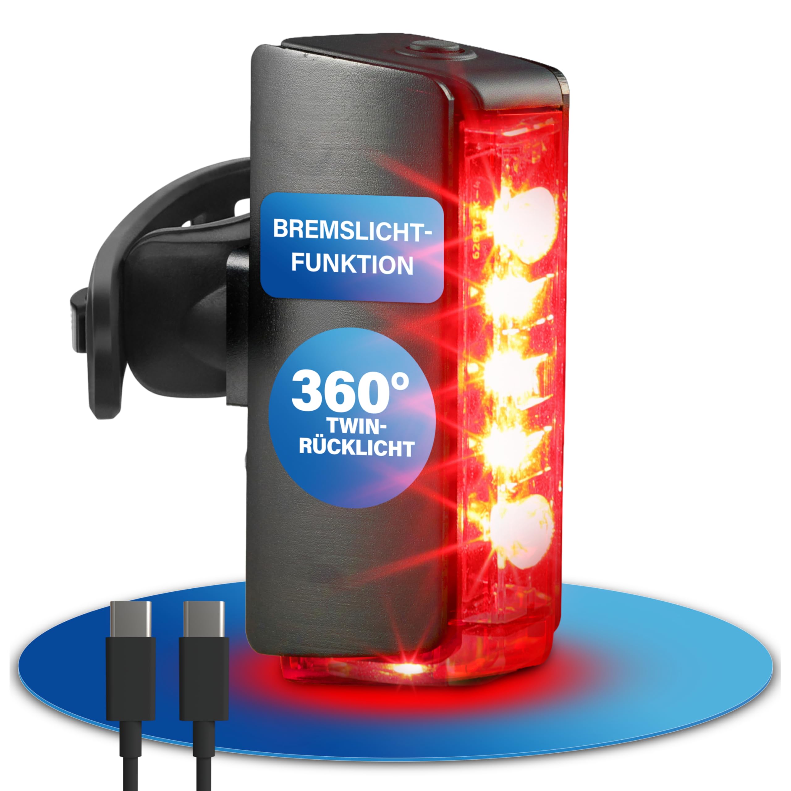 Fischer Bicycle LED Battery Tail Light Twin Stop with Additional Floor Lighting and Brake Light, Aluminium Housing, Up to 8 Hours Lighting Time, Black, Pack of 1-image-4
