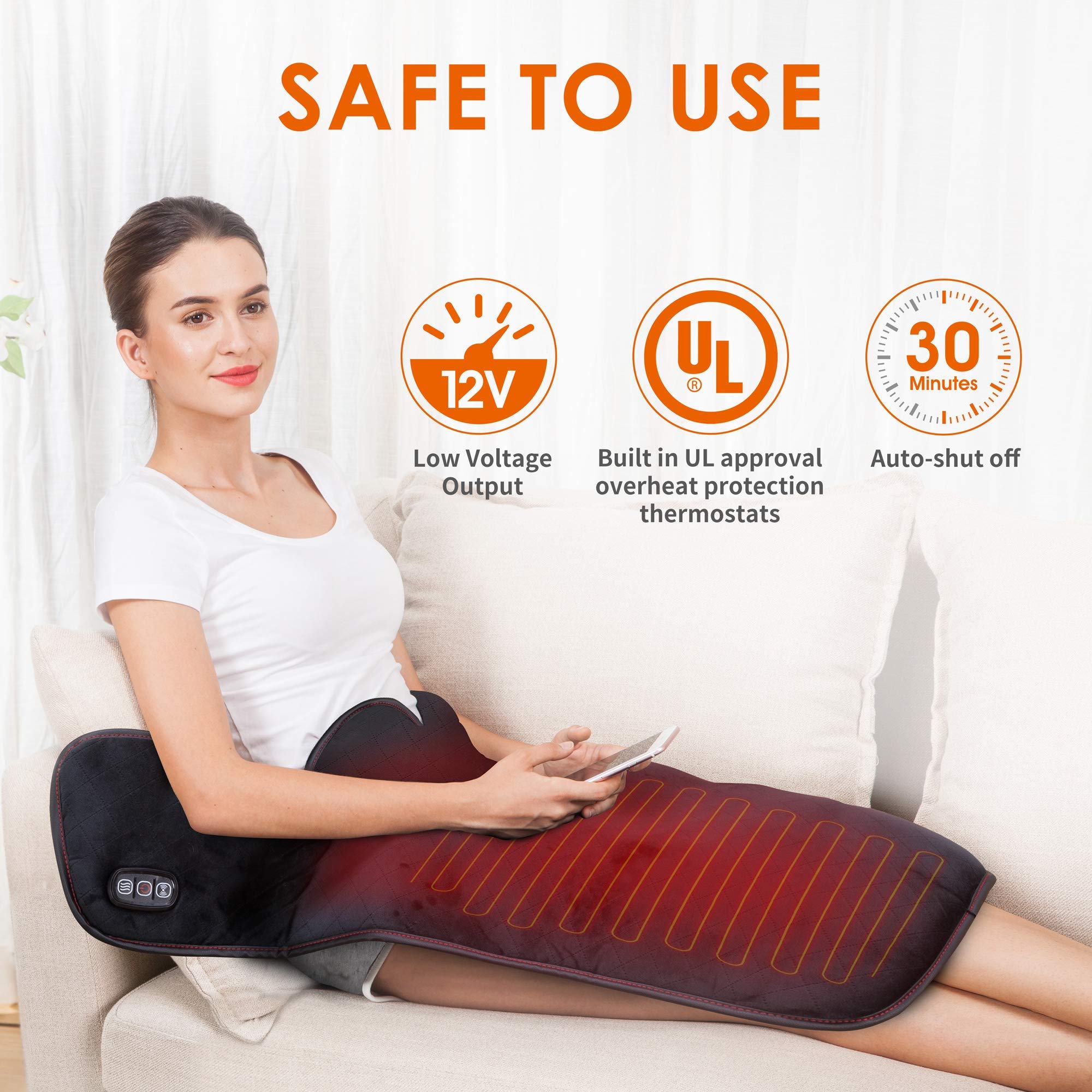 Snailax Heating Pad for Neck and Shoulders,Large Heating Pads for Back Pain Relief, Electric Back Heated Wrap,Fast Heat Pad with Massager & 5 Massage Mode, Auto Shut Off,Gifts for Women,Men