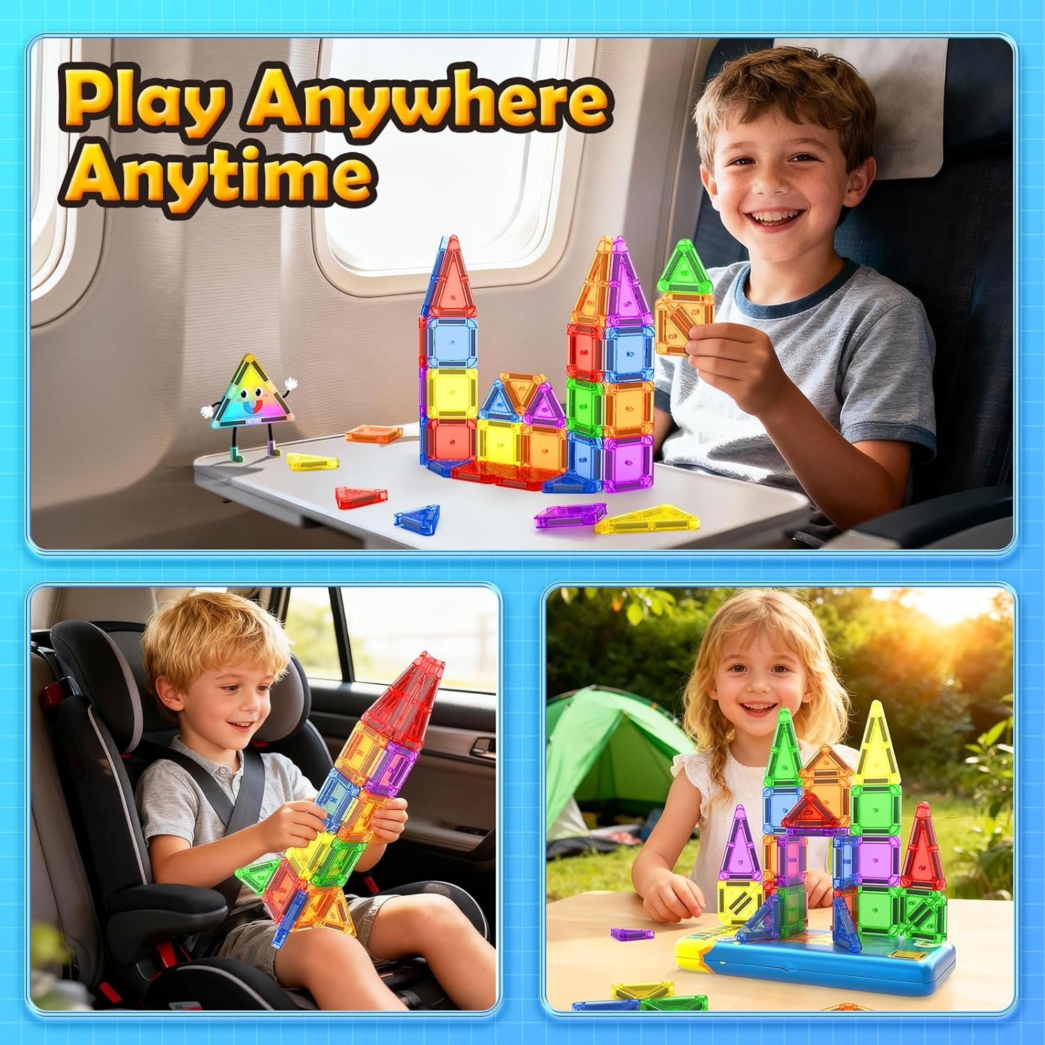 Magnetic Tiles Travel Essential Toys Mini Travel Toddler Set, 36PCS Magnetic Blocks Building Kids Toys, Montessori Preschool Classroom Must Haves Educational STEM Toys for 3+ Year Old Boys Girls
