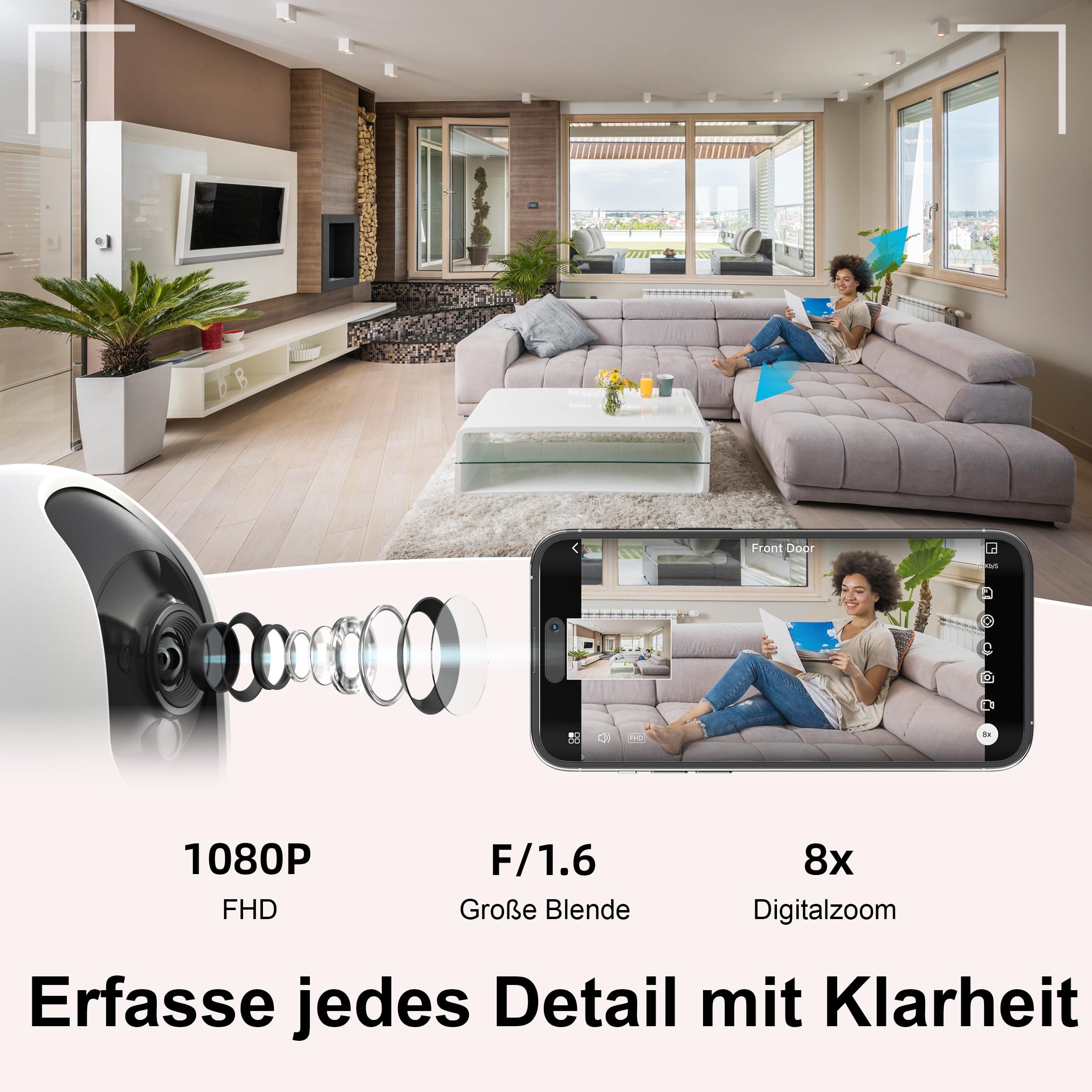 VIRTAVO Überwachungskamera Innen, Indoor Camera for Home Security,2MP, 24/7 WiFi, WLAN Dual Lens Kamera Überwachung Innen mit 360° PTZ, Auto Tracking Bewegungserkennung Farbnachtsicht, 2-Wege-Audio