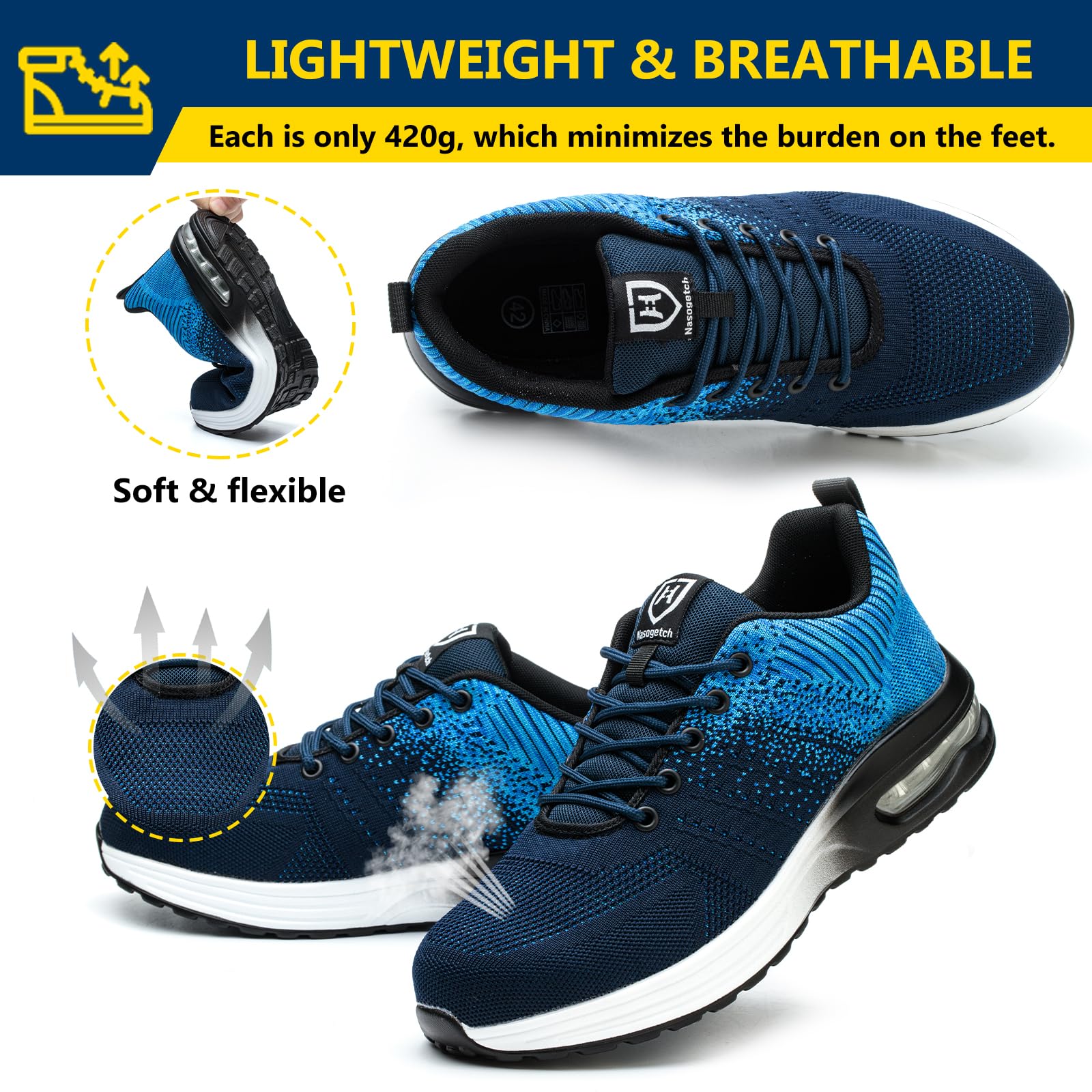 Baofular Scarpe Antinfortunistiche Uomo Donna Leggere Scarpe da Lavoro Comode Scarpe Sicurezza Antiscivolo Traspiranti