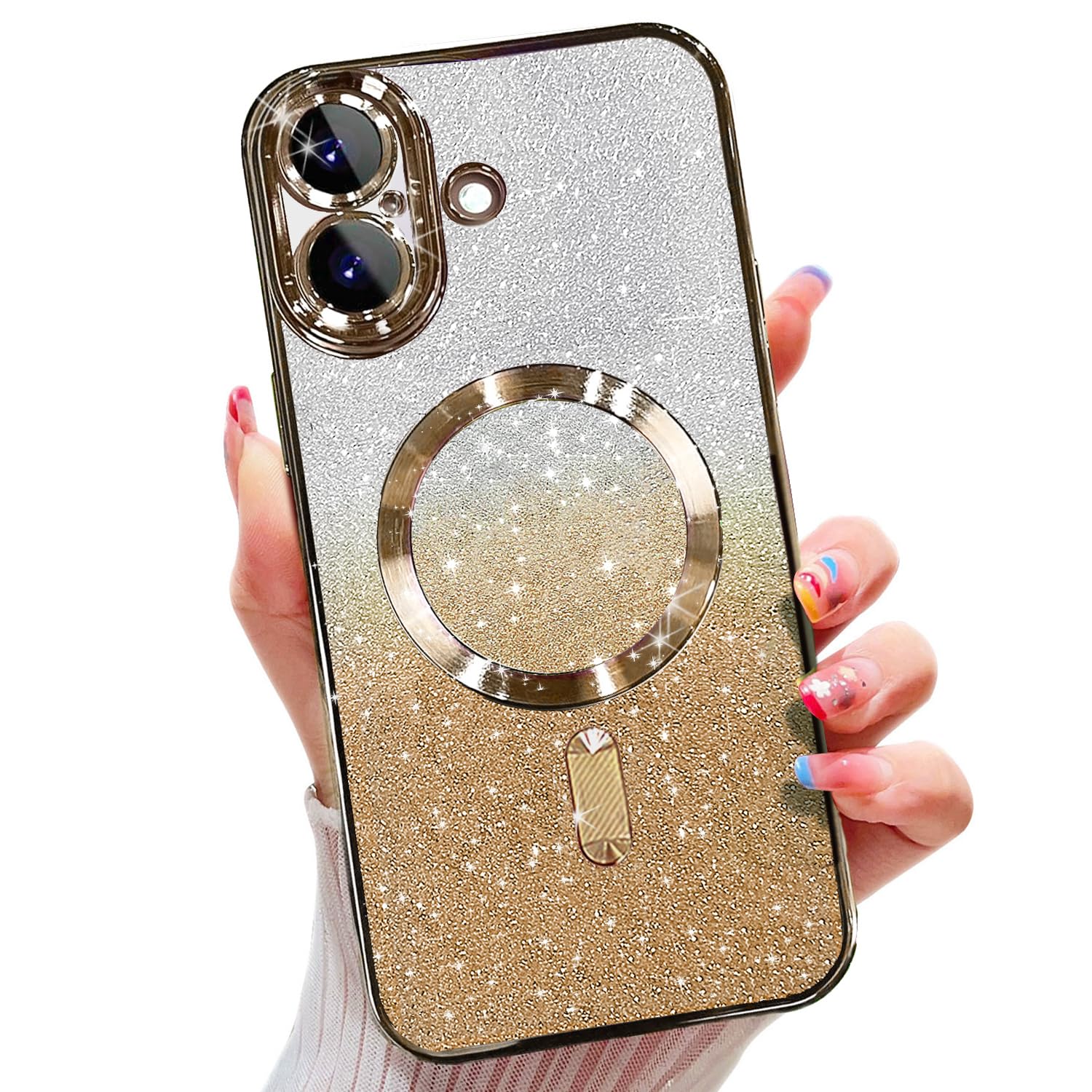Misscase for iPhone 17 Case Compatible with MagSafe,Built-in Camera Lens Protector Full Protection Soft TPU Anti-Scratch Anti-Fingerprint Magnetic Glitter Slim Case Cover 6.3 inch Gold iPhone 17 (6.3") Gold
