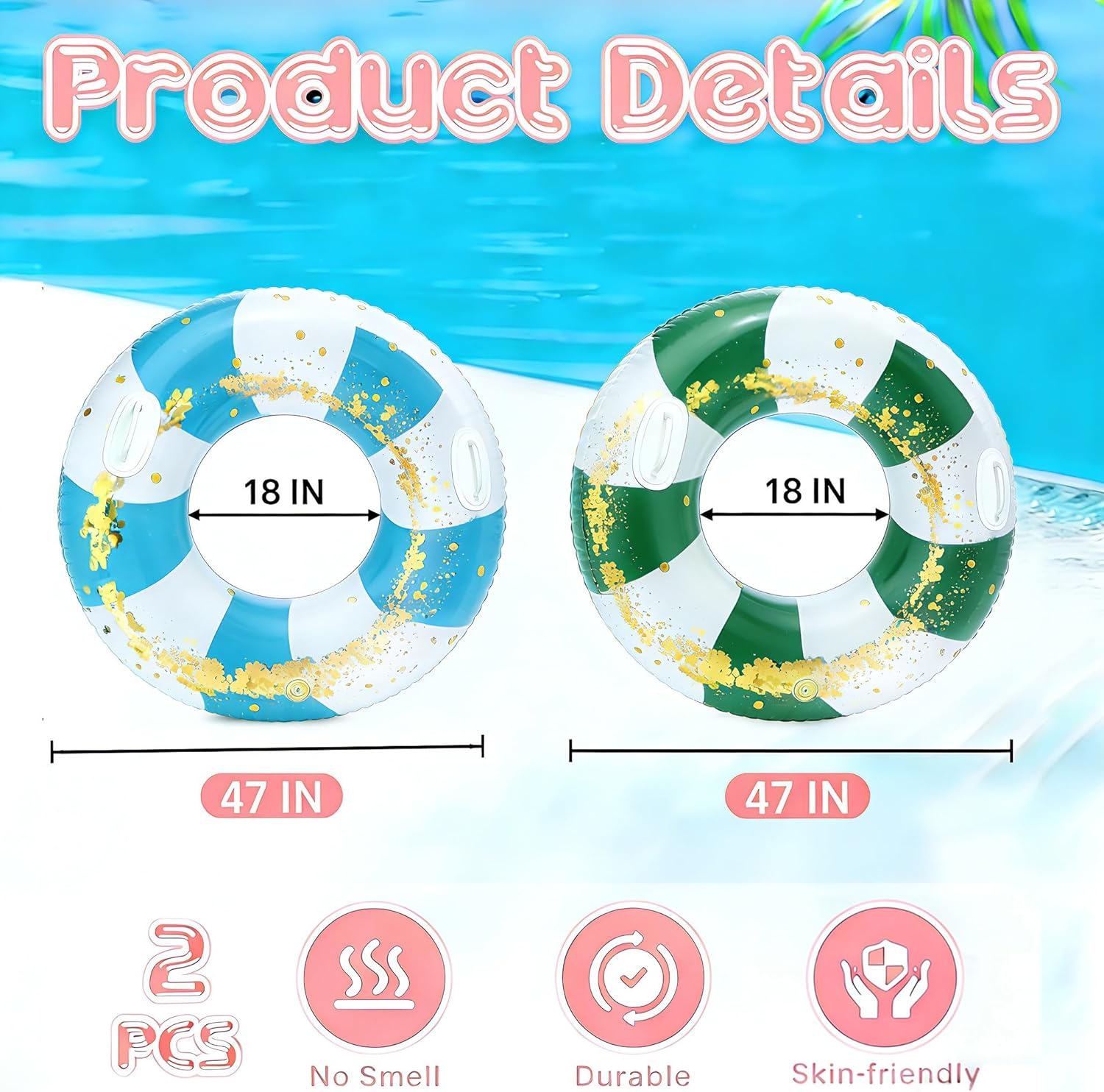 2PCS XL Inflatable Pool Float,47IN Floaties Rafts for Adults Floating Lounger Sun Tanning Big Inflatable Round Floats Cool Water Floaty Swimming Lake Beach Party