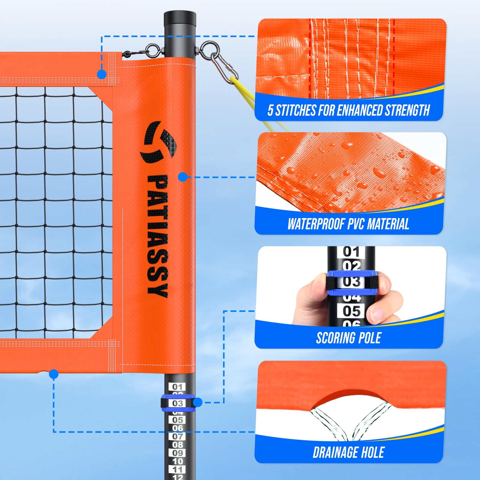 Patiassy ポータブルプロフェッショナルアウトドアバレーボールネット