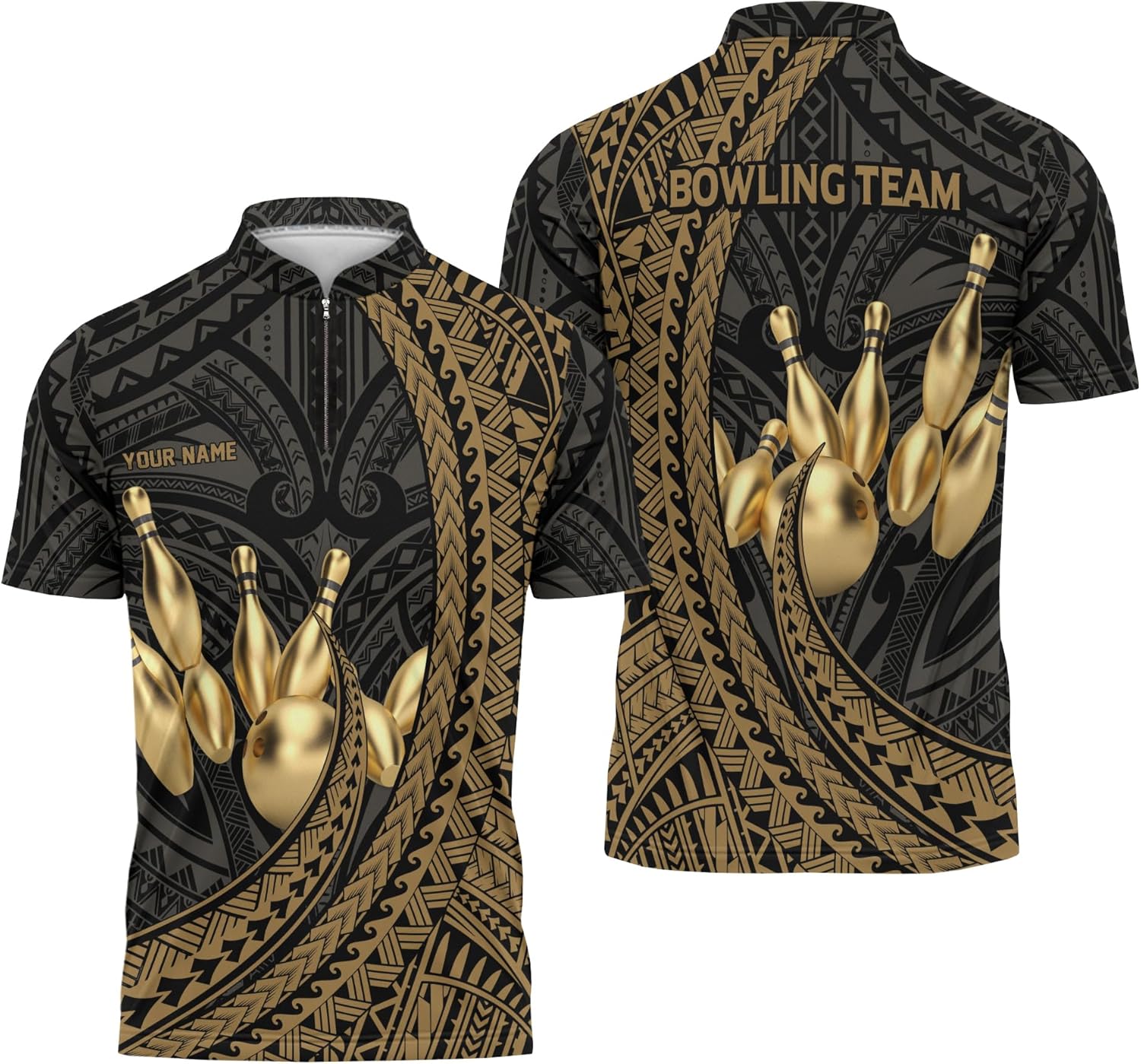 Fashion Bowling Ball Zip Jerseys with Wolf and Bowling Ball Cutomizable Zipper T-Shirt for Beginner and Pro Players