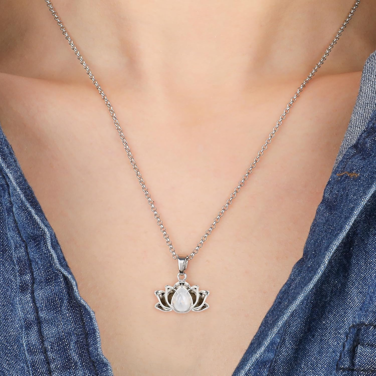 Peace Sign Heart CZ New Beginnings Lotus Necklace for Women, Heart Pendant Necklaces Flower Diamond Zirconia Love Necklace, Silver Rose Gold Chain Birthday Valentines Day Jewelry Gifts - Image 6