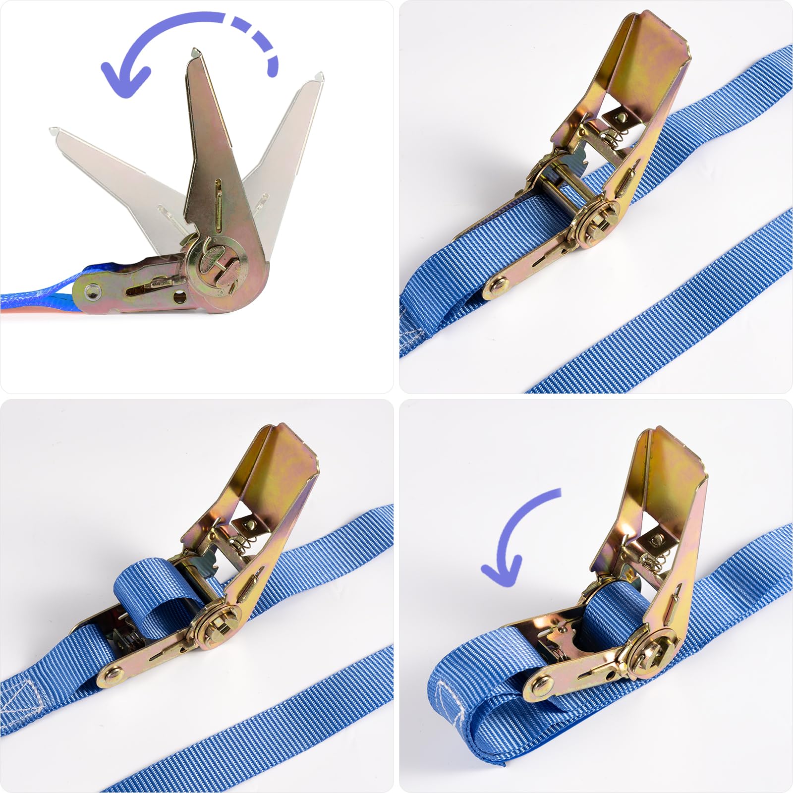 Carehabi Cinghia di fissaggi 4M,Set da 2 Pezzi,Lunghezza Fino a 800 kg,Cinghie di serraggio Per il trasporto di materiali,motocicli,biciclette,rimozioni,pacchi bagagli,camping(Blu)