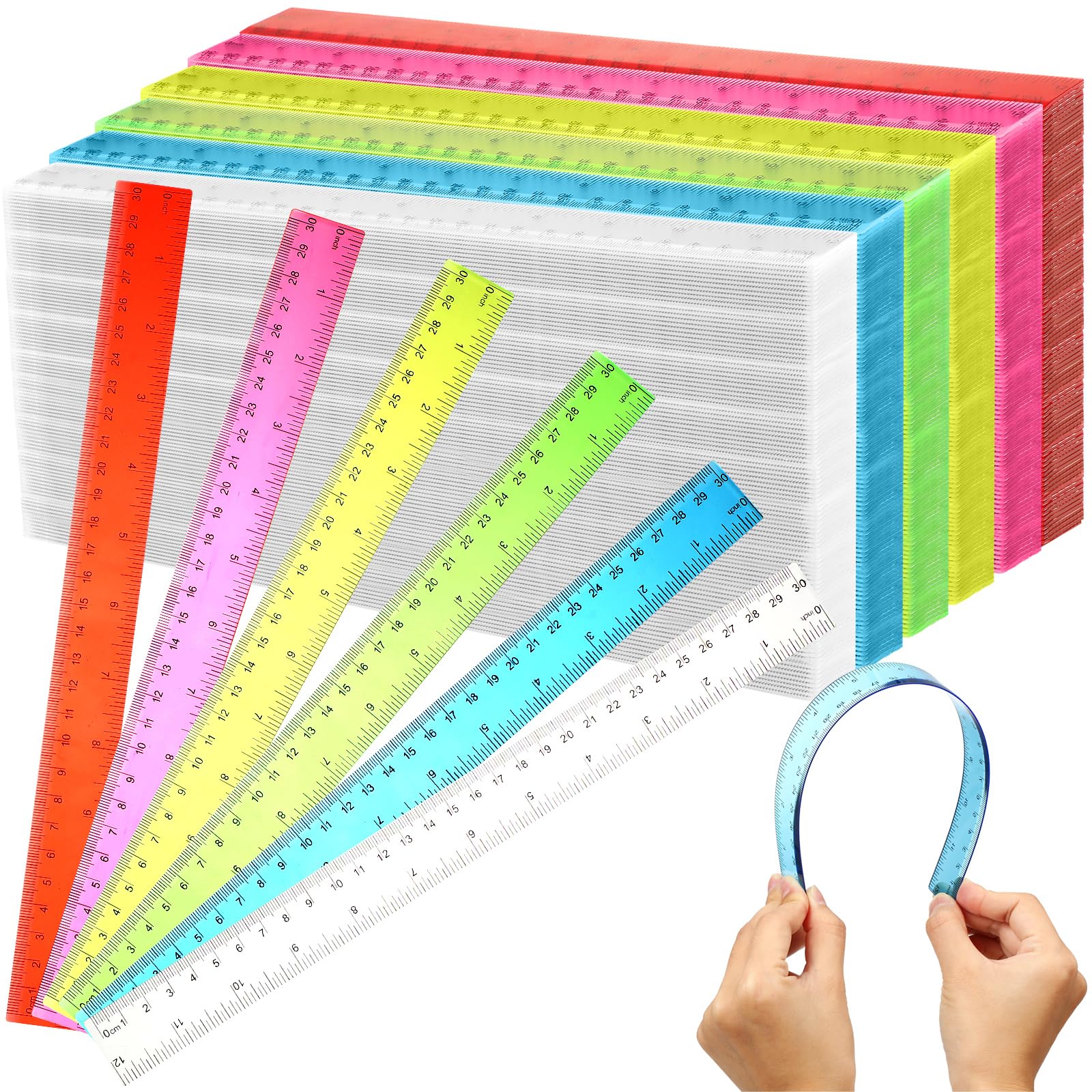 Bulk Pack Of 600 Clear Plastic Rulers - 12 Inch, 6 Colors, Flexible With Inches & Centimeters - View #3