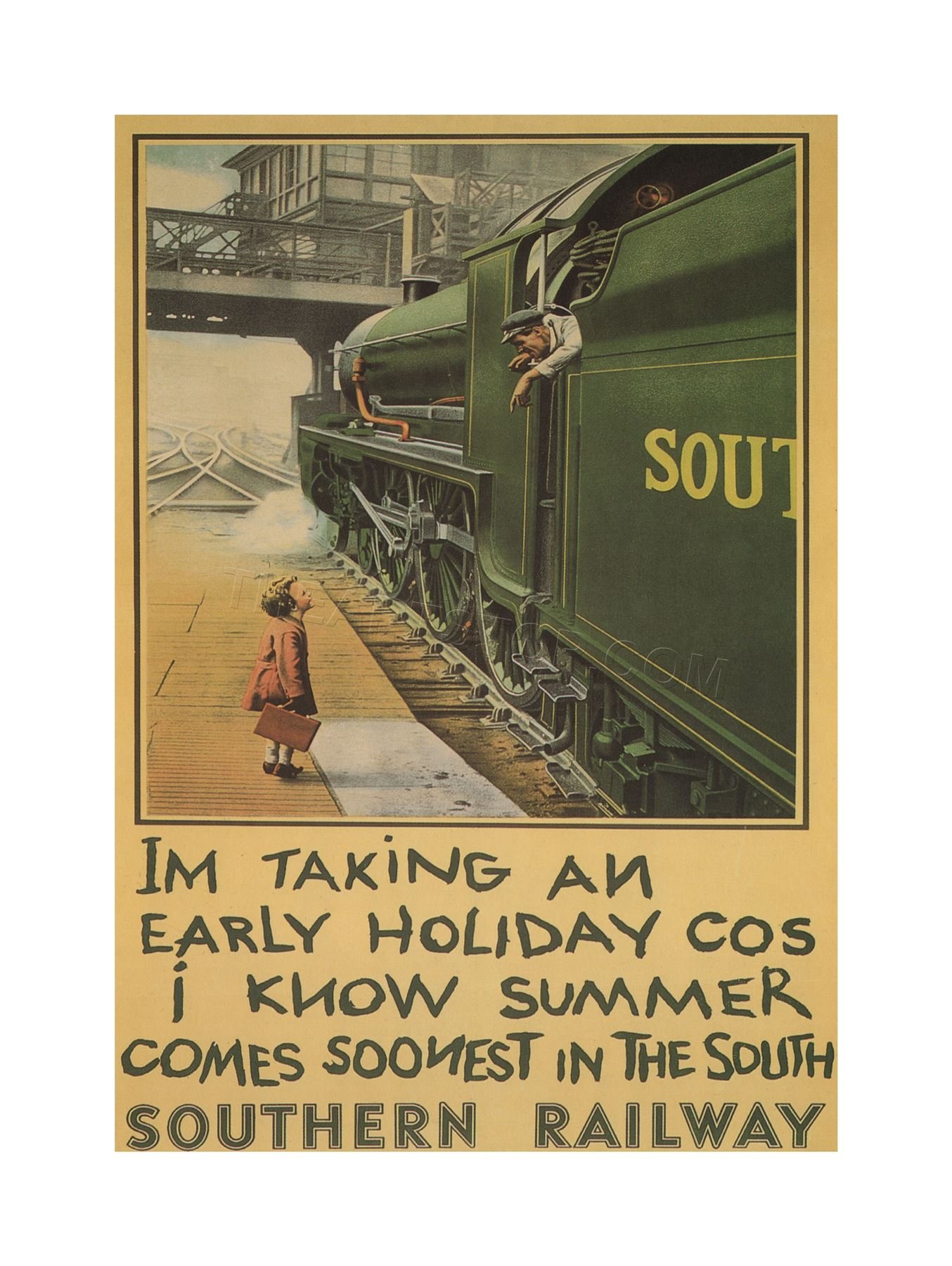 Wee Blue Coo Travel Southern Railway Steam Locomotive UK Vintage Ad Wall Art Print