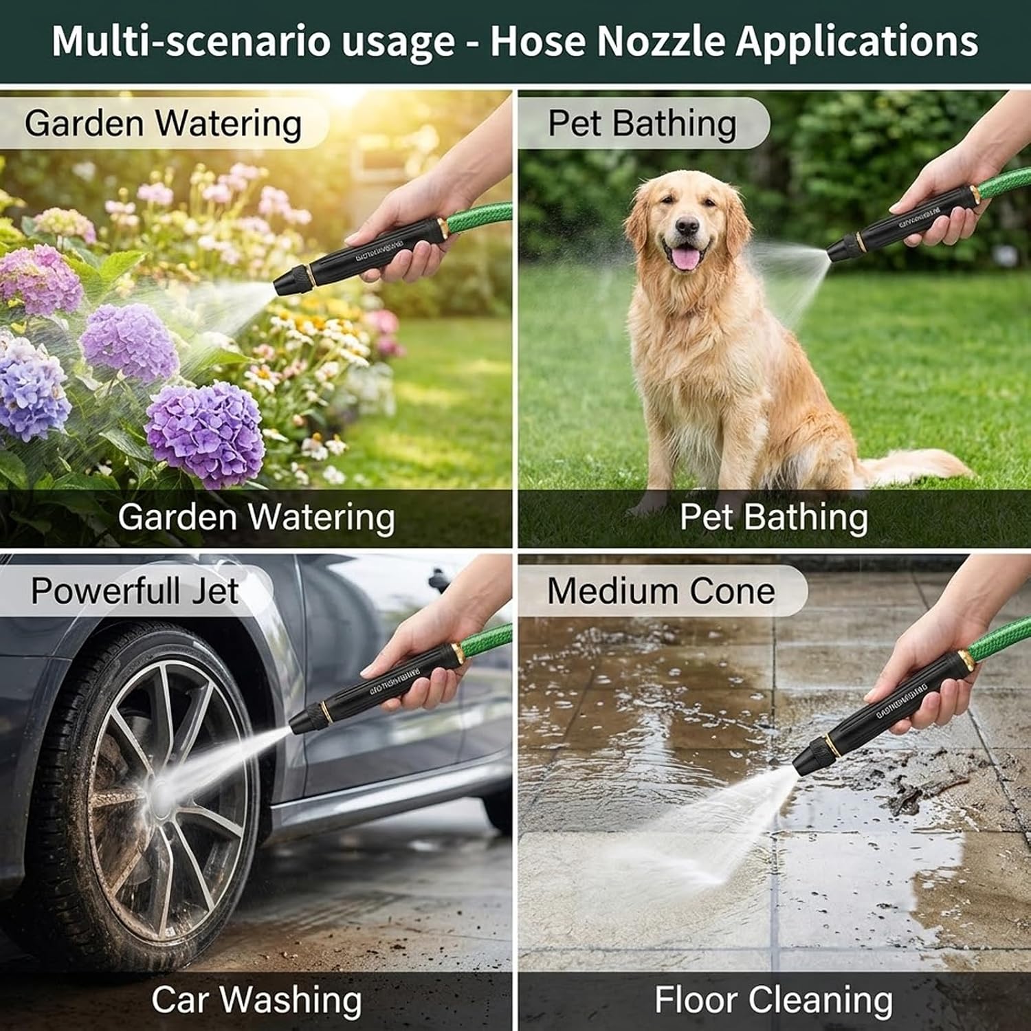 High Pressure Garden Hose Nozzle, 2-Pack Clamp-On Water Sprayer, 3 Modes