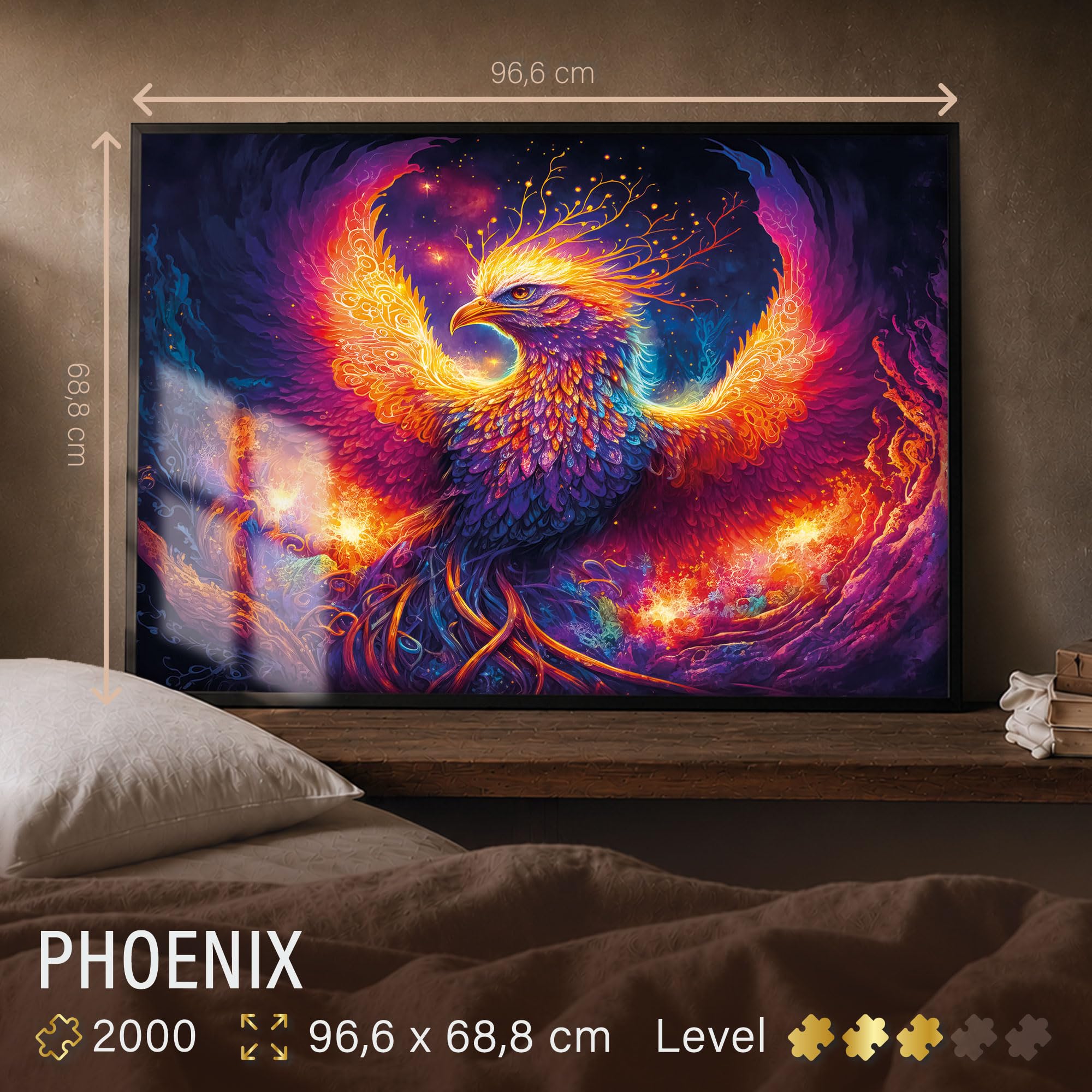 Ulmer Puzzleschmiede Puzzle de 2000 pièces « Phoenix » : l'oiseau mythique comme motif de puzzle efficace de la collection Farben & Fantasy