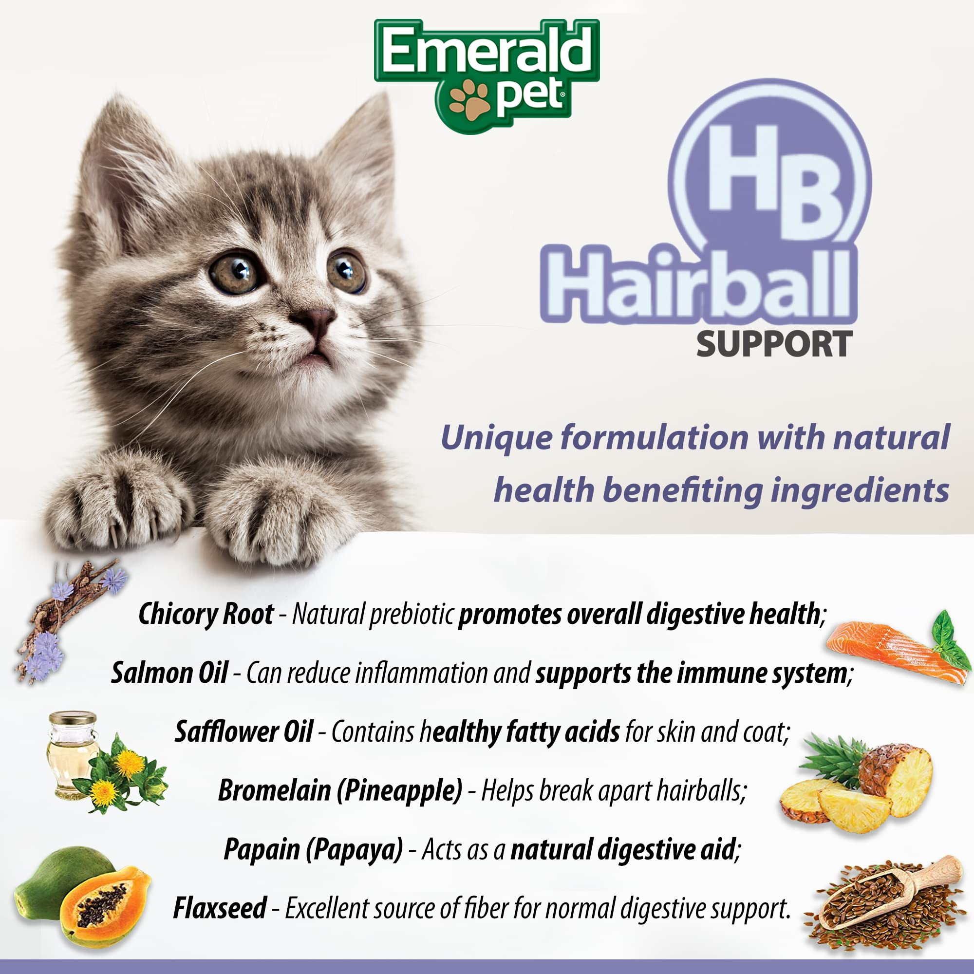 Emerald Pet Feline Health Chews Hairball Support — Natural Grain Free Feline Hairball Control Chews — Hairball Control Cat Supplements for Hairball Prevention and Elimination — Made in USA, 2.5 oz - image 5