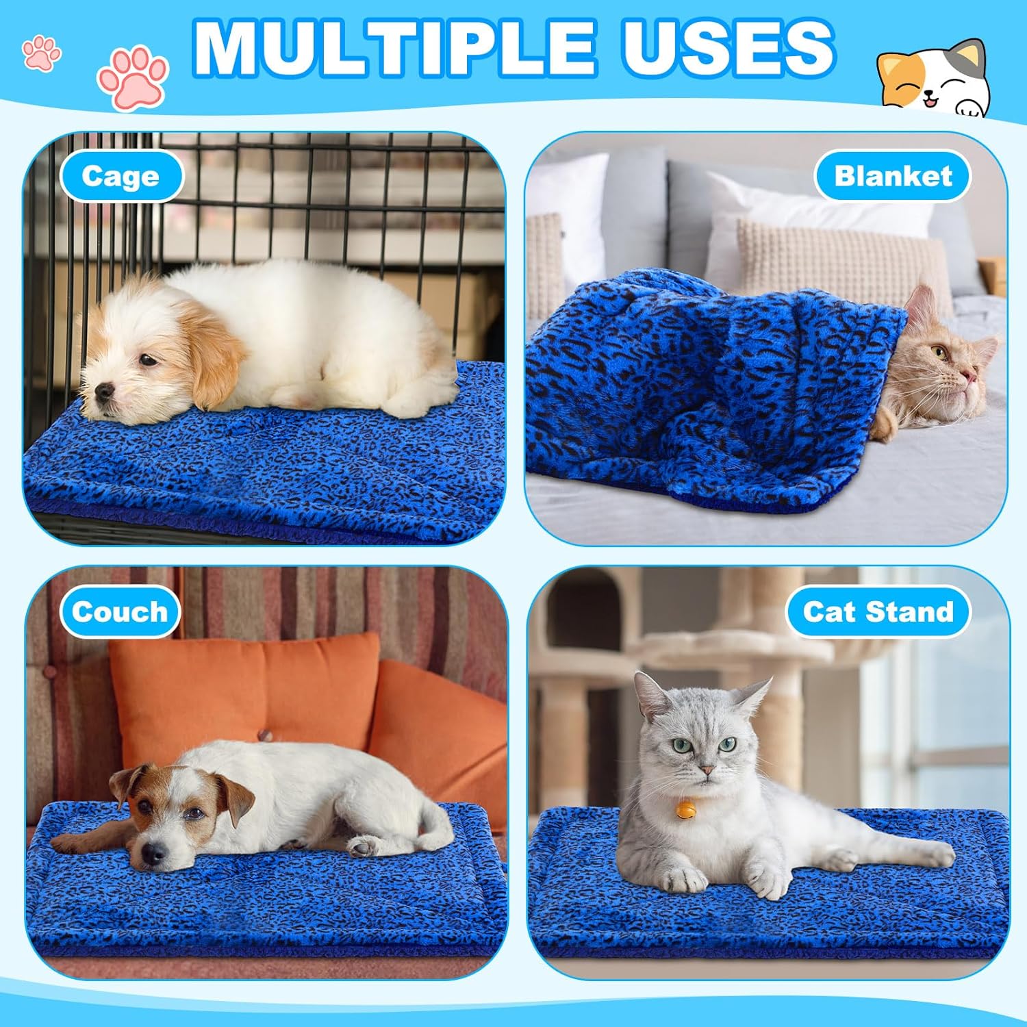 Riakrum 4 Pack Self Warming Cat Bed Mats Leopard Print Cat Dog Thermal Blanket Double Sided Self Heating Pet Pad with Storage Bags for Pet Winter Outdoor Indoor Supplies, Non Electric(XL)