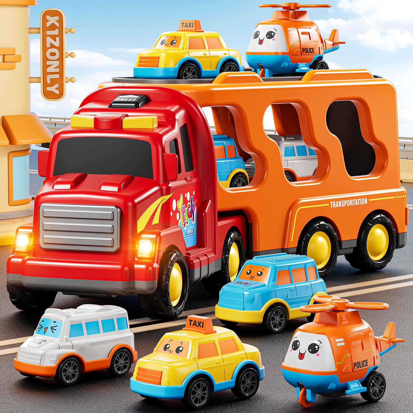 Camion per bambini dai 3 ai 4 anni, giocattoli per bambini 3, 4, 5, 6, 7 anni, 5 in 1, set di giocattoli per veicoli con suono e luce, regalo di compleanno di Natale per bambini
