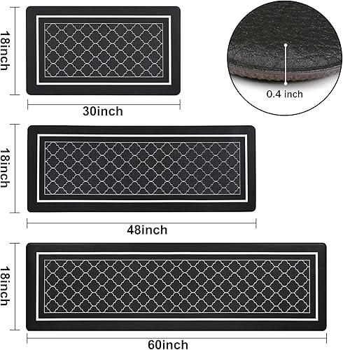 Miniatura 4 de ASPMIZ Juego de 3 tapetes modernos para cocina, antideslizantes, impermeables, acolchados, antifatiga, lavables, para el suelo de la cocina, tapete