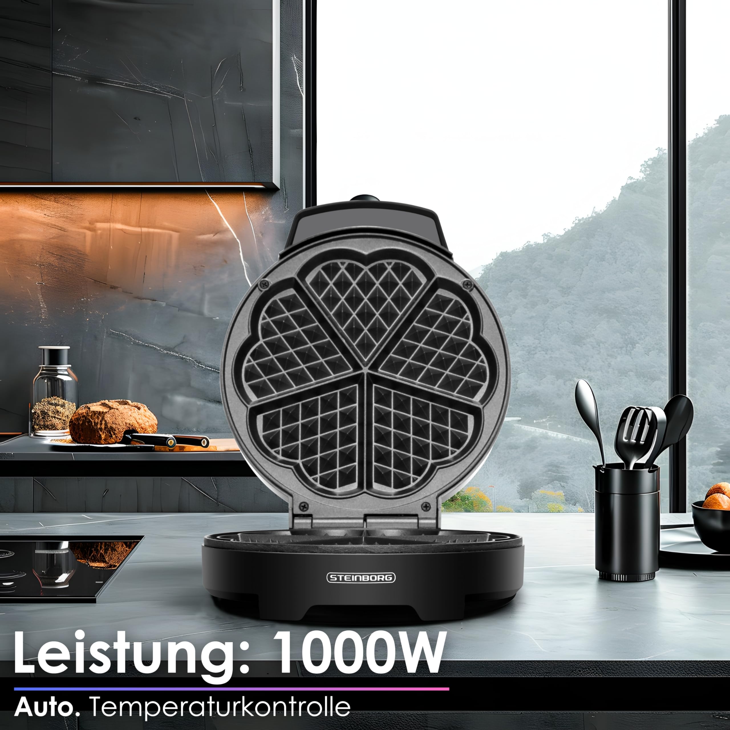 Gofrownica | 1000 watów | Gofrownica do gofrów w kształcie serca | Wafflemaker | Grill do panini | Gofrownica z tosterem | Waffle Maker | Elektrogrill | Technologia Cool-Touch | Powłoka zapobiegająca