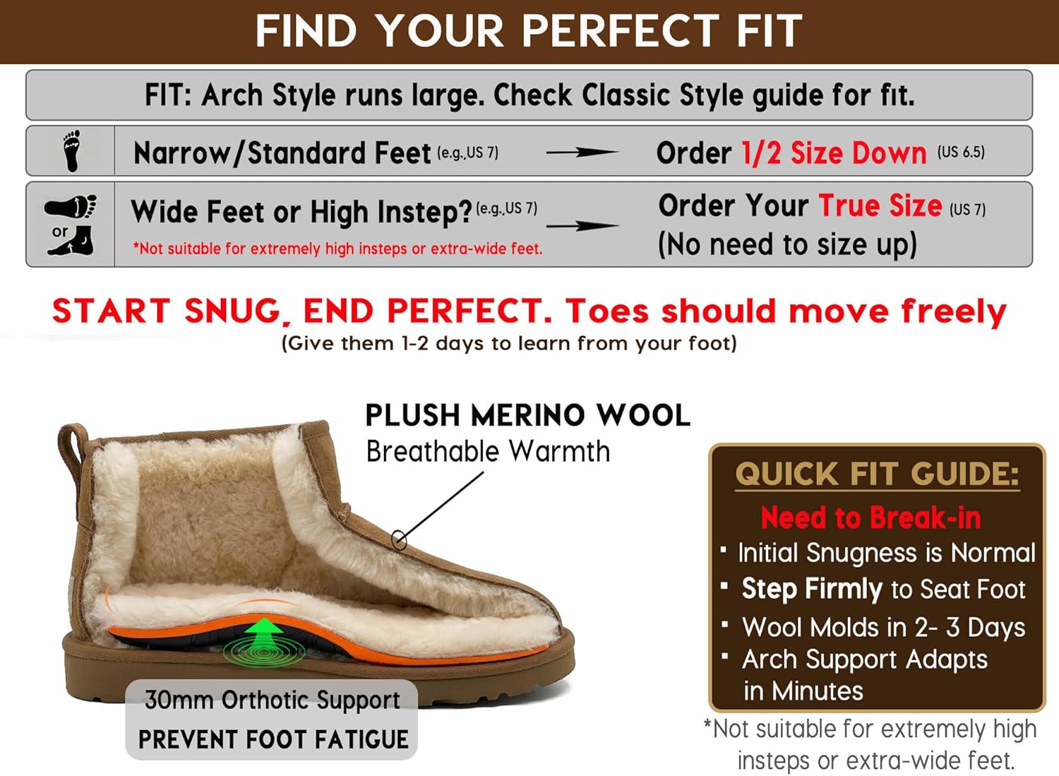 Mel&Syd 100% Australian Sheepskin Mini Boots with Arch Support Options - Warm Down to -22°F (-30°C) Thermal Ankle Booties - Waterproof Suede & Breathable Winter Shoes for Urban Commute & Office Wear