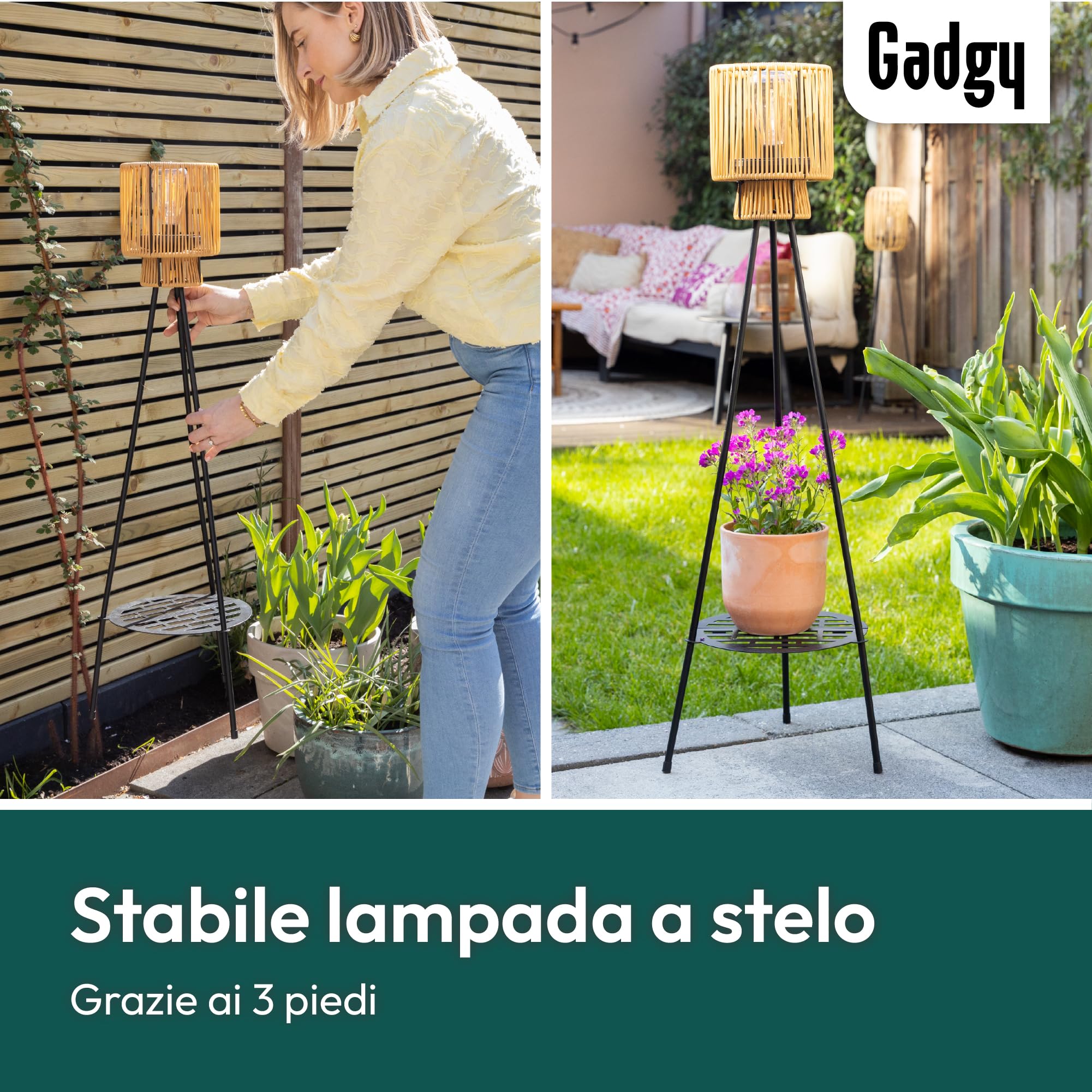 Gadgy Lampada da Terra Solare da Esterno con Portafiori | Lampada LED Impermeabile per Giardino, Balcone o Terrazza | Illuminazione Sostenibile con Treppiede Design