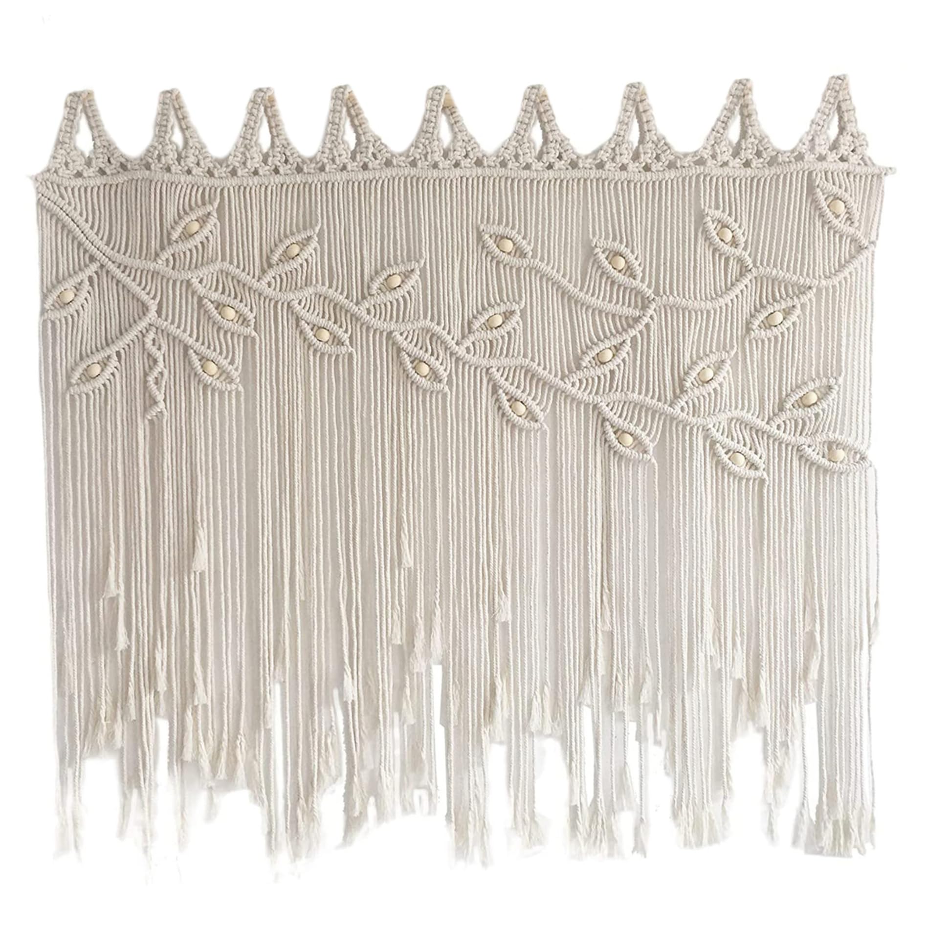 Tenda per porta Boho, Tende Boho Modello a foglie Tende in macramè con perline 43x31, 5 pollici Tenda decorativa da appendere in cotone bohémien per porte e finestre, arredamento bohémien