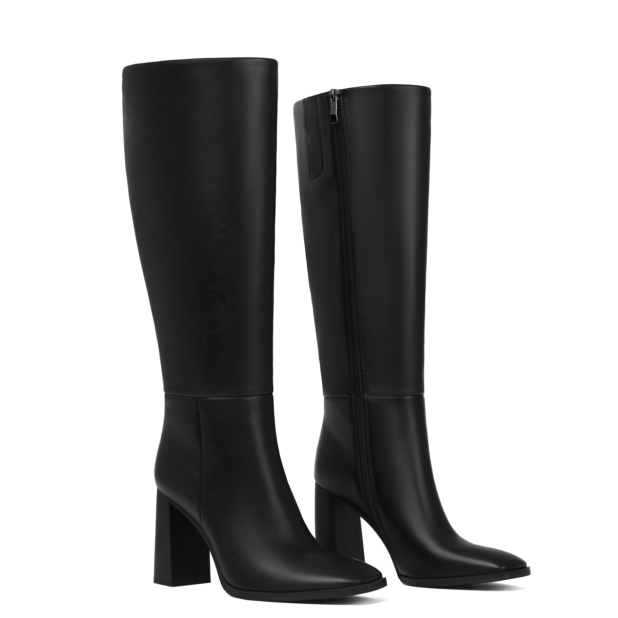 Celbreez Womens Knee-High Boots Square Toe Chunky Heel Tall Boots for Women Side Zipper Fall Boots 2025 Stylish