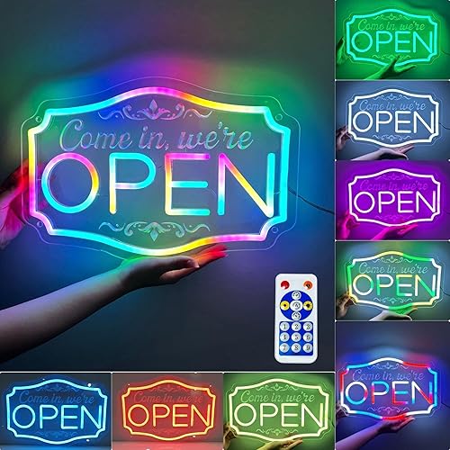 Miniatura 7 de Letrero LED de neón 'Abierto' para negocios, luces de neón de brillo ajustable para fiestas, bares, salones, tiendas, decoración de pared de hotel,