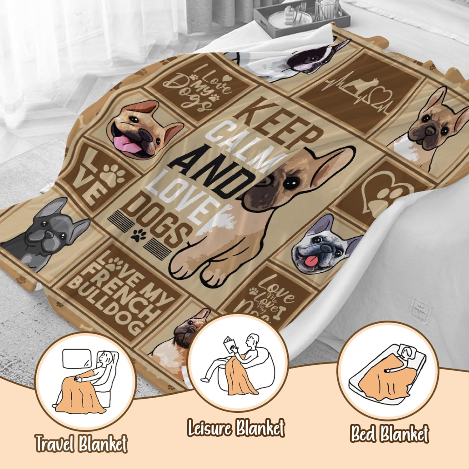 French Bulldog Blanket,French Bulldog Blankets Gift Soft Cozy Plush Bedding Blanket,Fuzzy Flannel Fleece Blanket for Couch Sofa Camping,40''x 50'' for Kid - Image 6