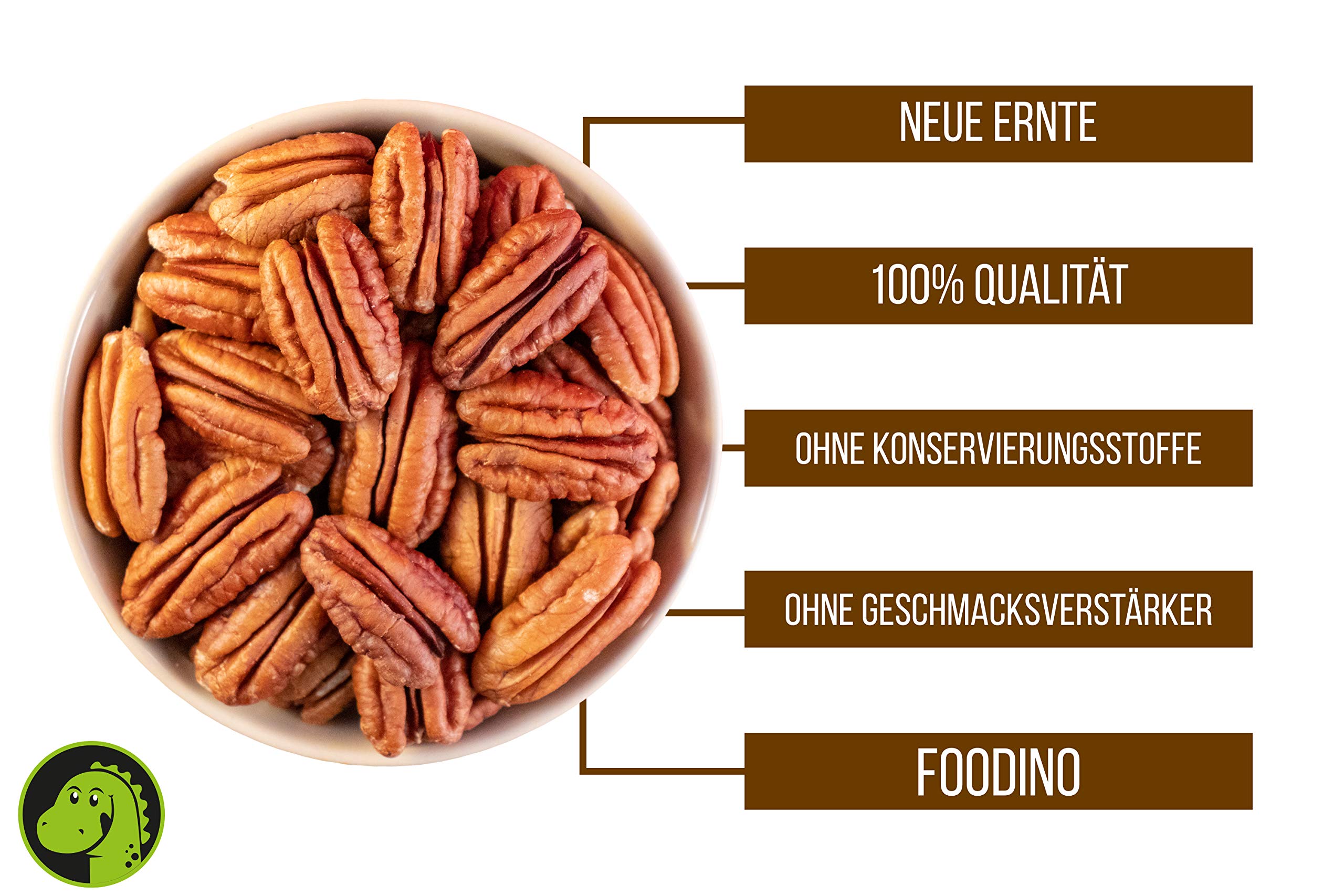 Pekannüsse naturbelassen ganz ungeröstet ungesalzen roh Pekannusskerne natur ohne Schale Pecannüsse unbehandelt 500g - 5kg Pekannuss Kerne wiederverschließbar Premium Qualität FOODINO (1kg)