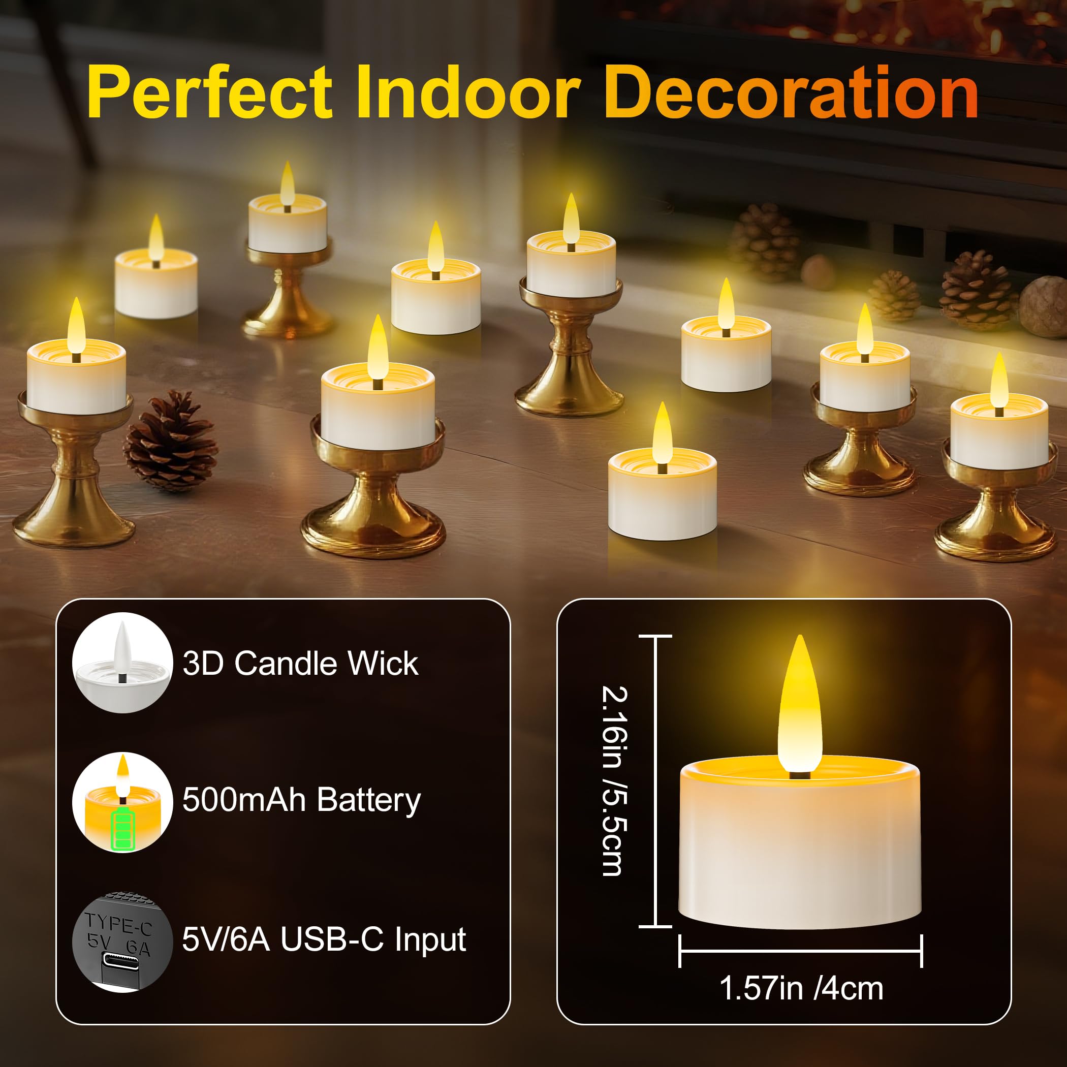 Aufladbare Led Teelichter mit Timerfunktion, 12er Wiederaufladbare LED Teelichter Kerzen Flackernde Flamme mit Fernbedienung und Ladestation für Wohnzimmer Partys Halloween und Weihnachten Deko