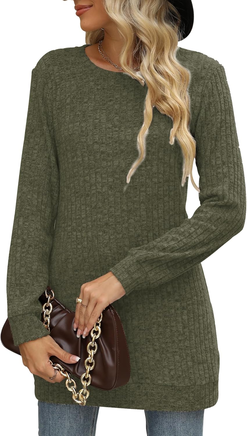 Sweaters for Women Long Sleeve Crewneck Sweatshirt Loose Casual Tunic Tops - Image 4