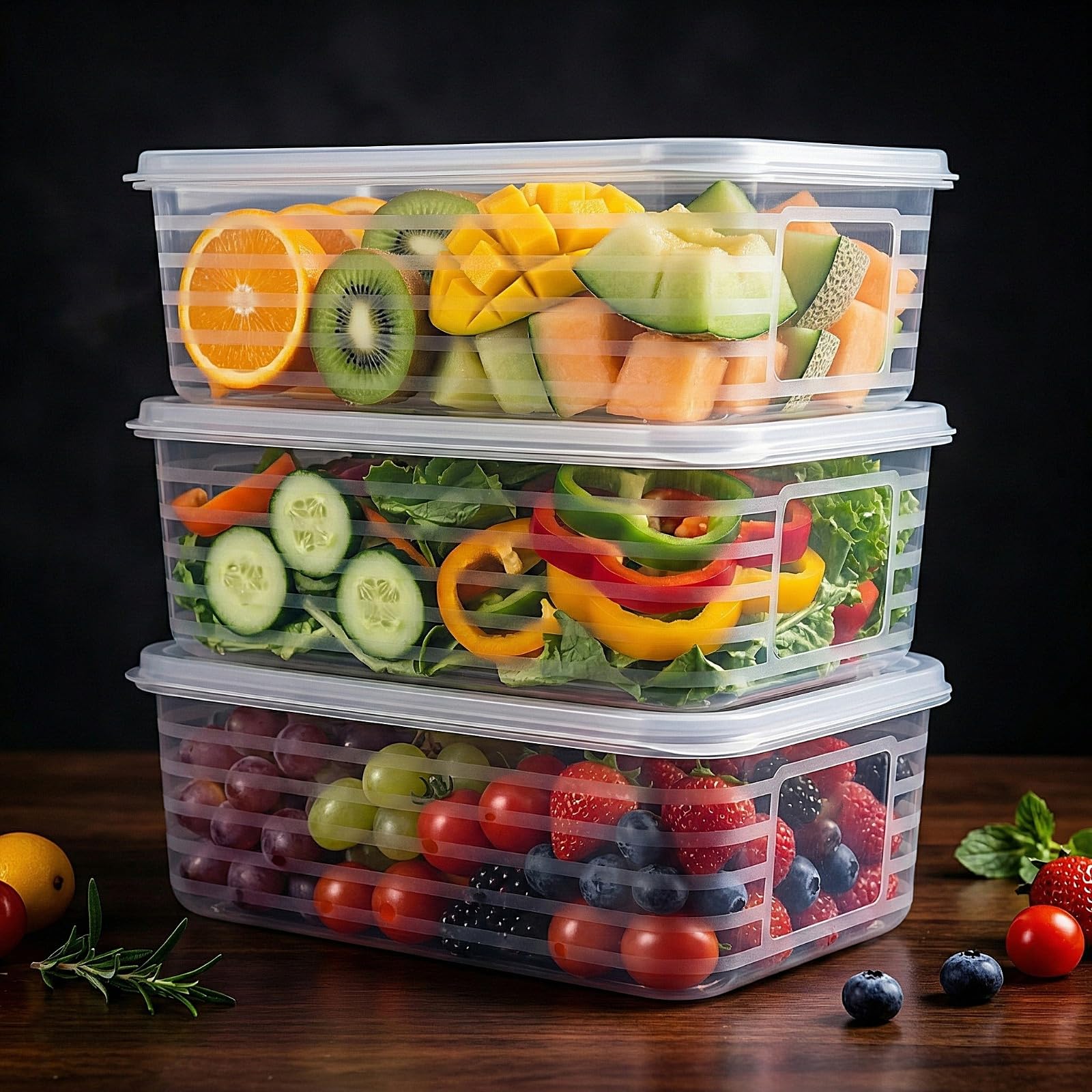 Fridge Storage Boxes Set Refrigerator Storage Containers with Lids Kitchen Storage Organizer, Stackable Kitchen Organizer Bins, Vegetable & Fruit Crisper Food Storage Box(3500ml,3 Pcs)-image-8