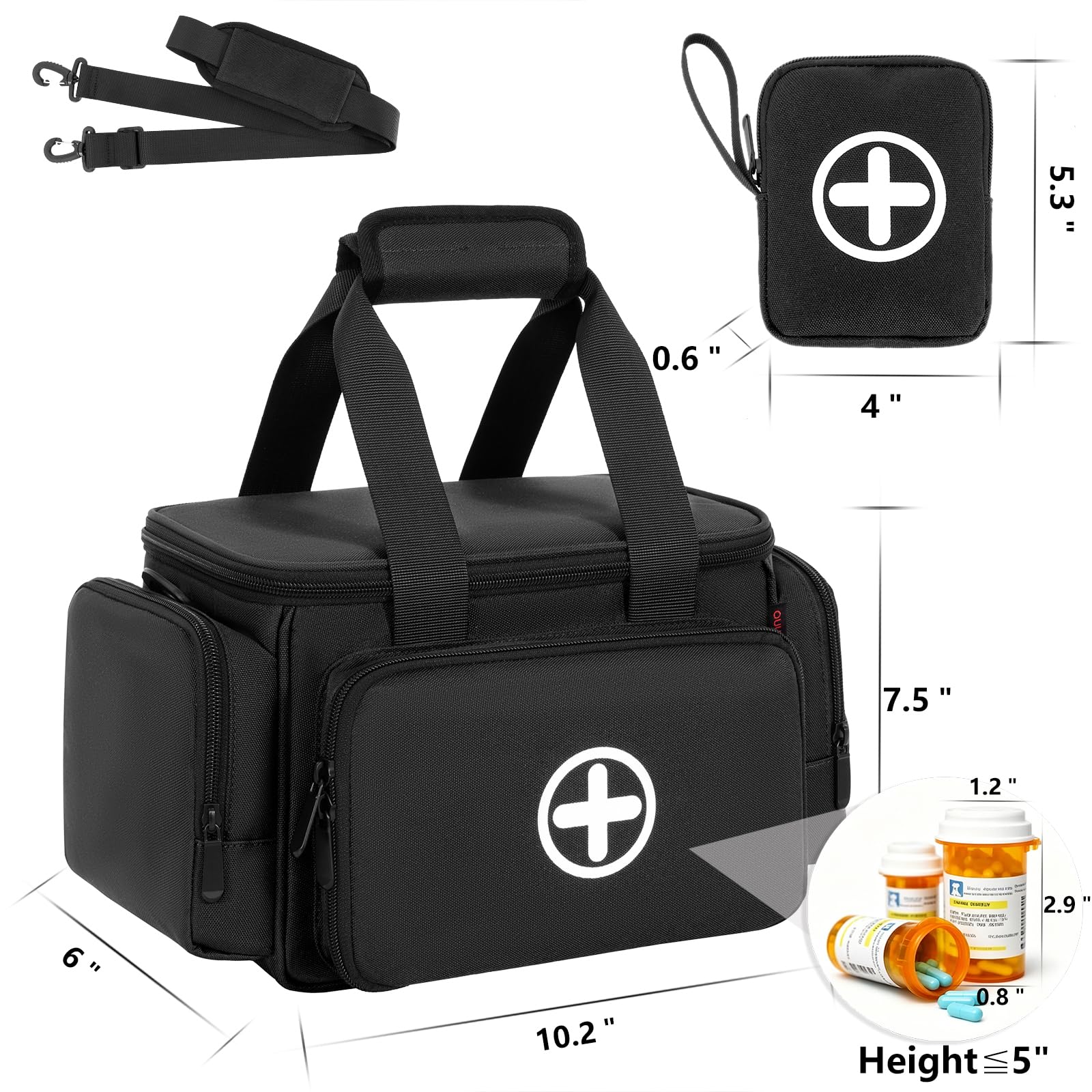 Borsa di pronto soccorso vuota, borsa medica professionale, borsa medicinale grande, borsa di emergenza per infermieri, medico di famiglia, assistenza domestica, viaggio o emergenza, Nero , 27 x