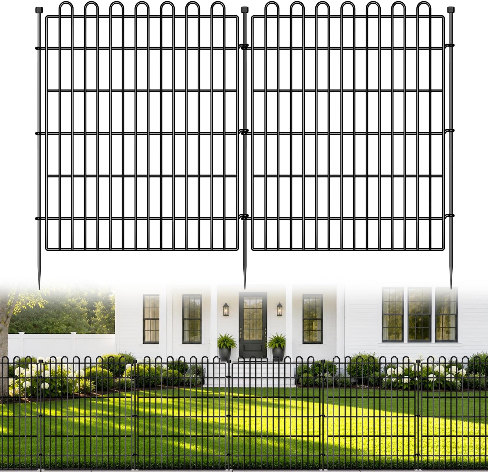 5 Panels No Dig Decorative Garden Fence for Yard, 32 in(H) X 11.8 ft(L) Animal Barrier Fencing for Outdoor Dog, Metal Portable Garden Fences for Borders, Pets, Landscape, Temporary Fence