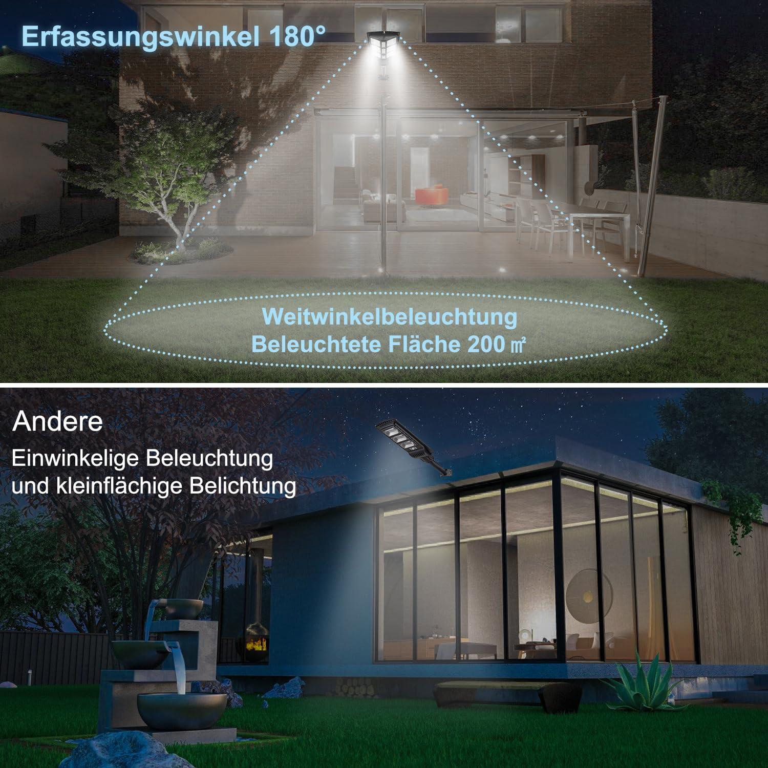 Gimisgu Latarnia uliczna 300 W, solarna lampa LED do użytku na zewnątrz, lampa solarna z czujnikiem ruchu, 6500 K, wodoszczelna IP67, solarna lampa ścienna do ogrodu, ulicy (2 sztuki)