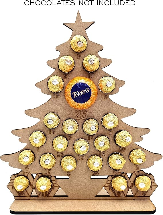 Christmas Advent Calendar Chocolate Holder Gift - Magical Christmas Countdown - Large Stand Fits Terry's Chocolate Orange & Ferrero Rocher, Reusable (Chocolates Not Included) (Tree)