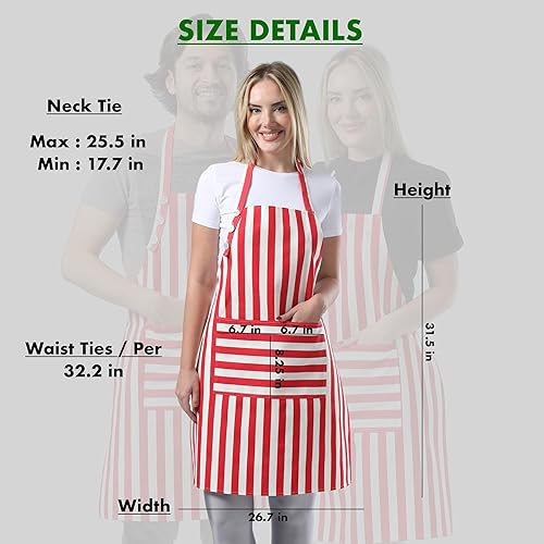 Miniatura 6 de Delantal de cocina de algodón resistente a las gotas de agua con delantales ajustables para mujeres con bolsillos, delantal de cocina delantal de