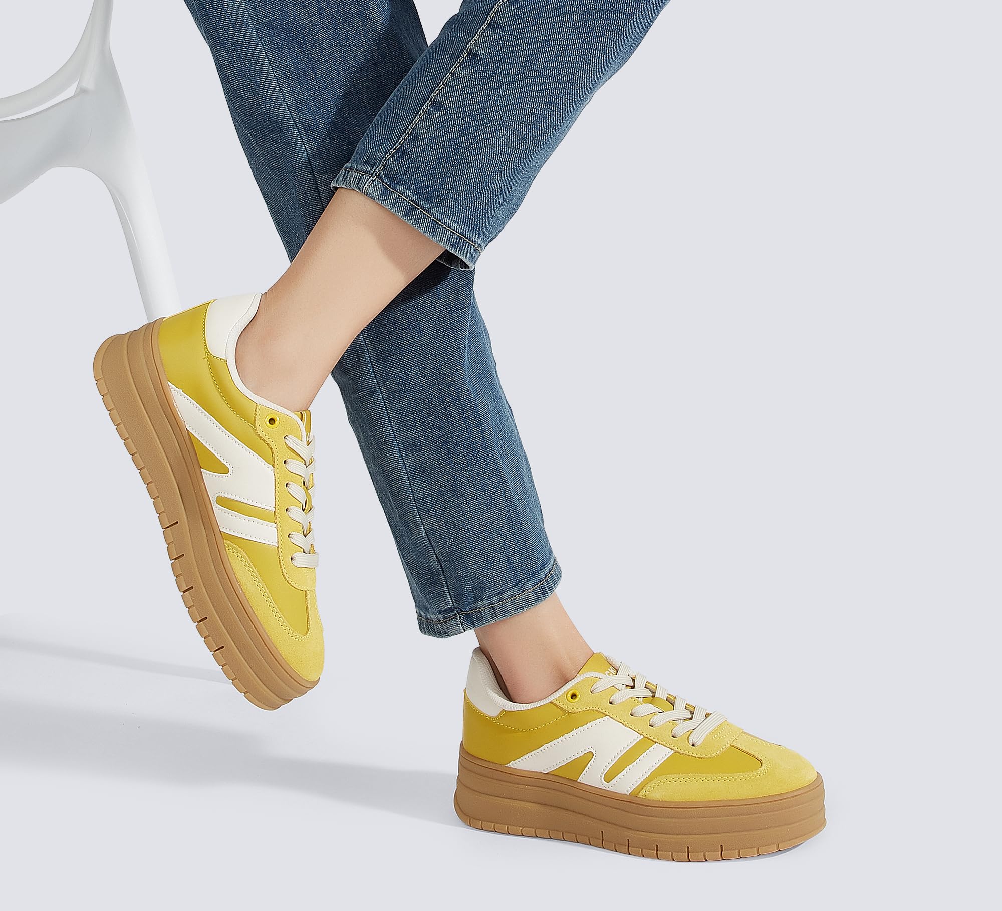 LUCKY STEP Plateau Sneaker Damen - Keilabsatz Leinwand Retro Niedriger Schaft Bequem für Alltag