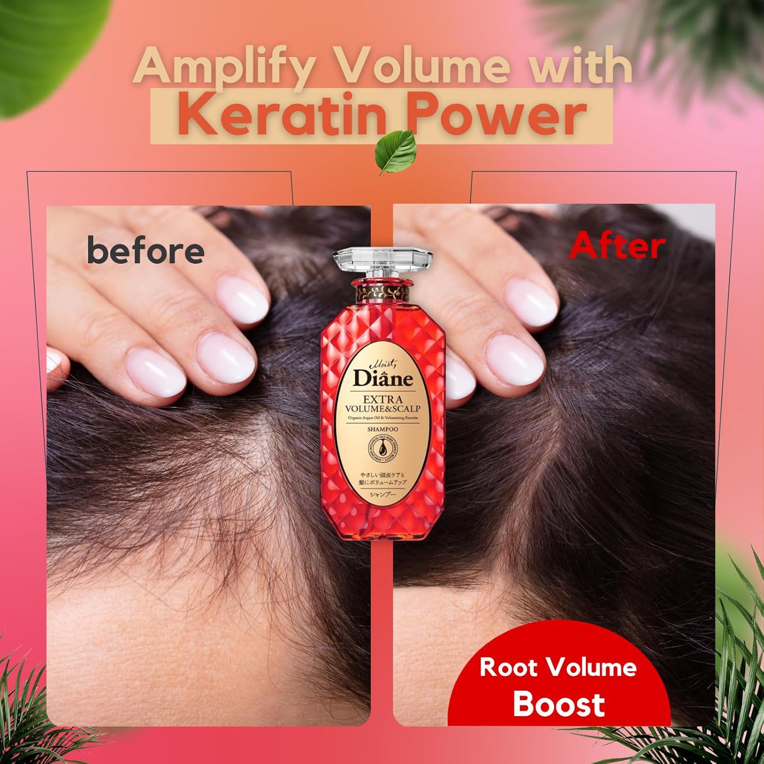 Moist Diane Hair Thickening Shampoo for Women, Hair Thinning Shampoo for Men by Keratin, Argan Oil & Biotin from Japan, Paraben & Sulfate Free SHAMPOO, VOLUME & SCALP, 15.2 Fl Oz, 2EA