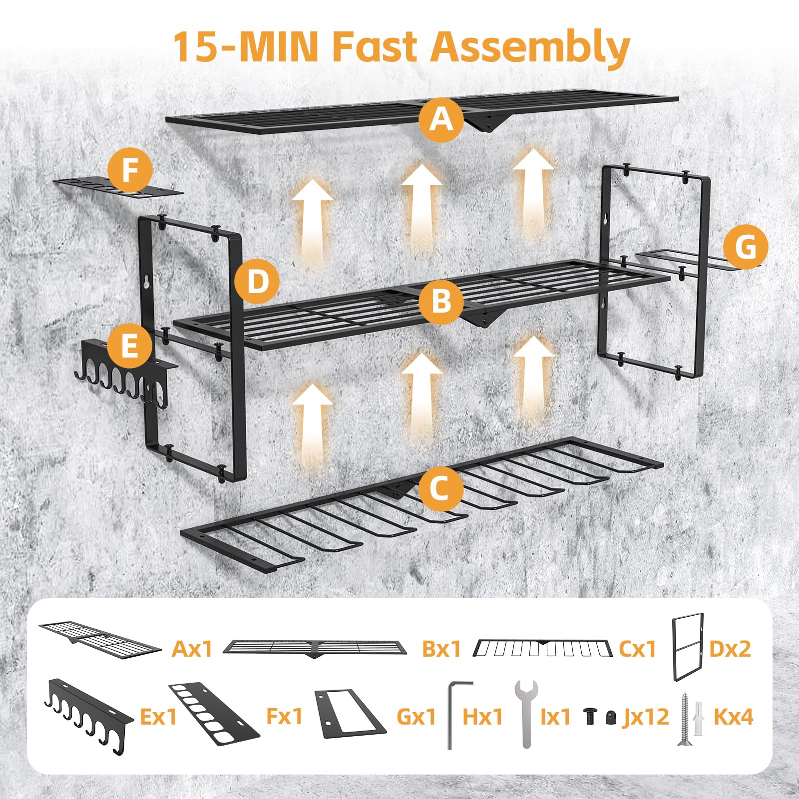Organiseur mural pour outils électriques sans fil, installation rapide de 15 minutes en métal, organiseur de rangement pour outils de garage, 3 couches, 7 perceuses, support mural pour organisation de
