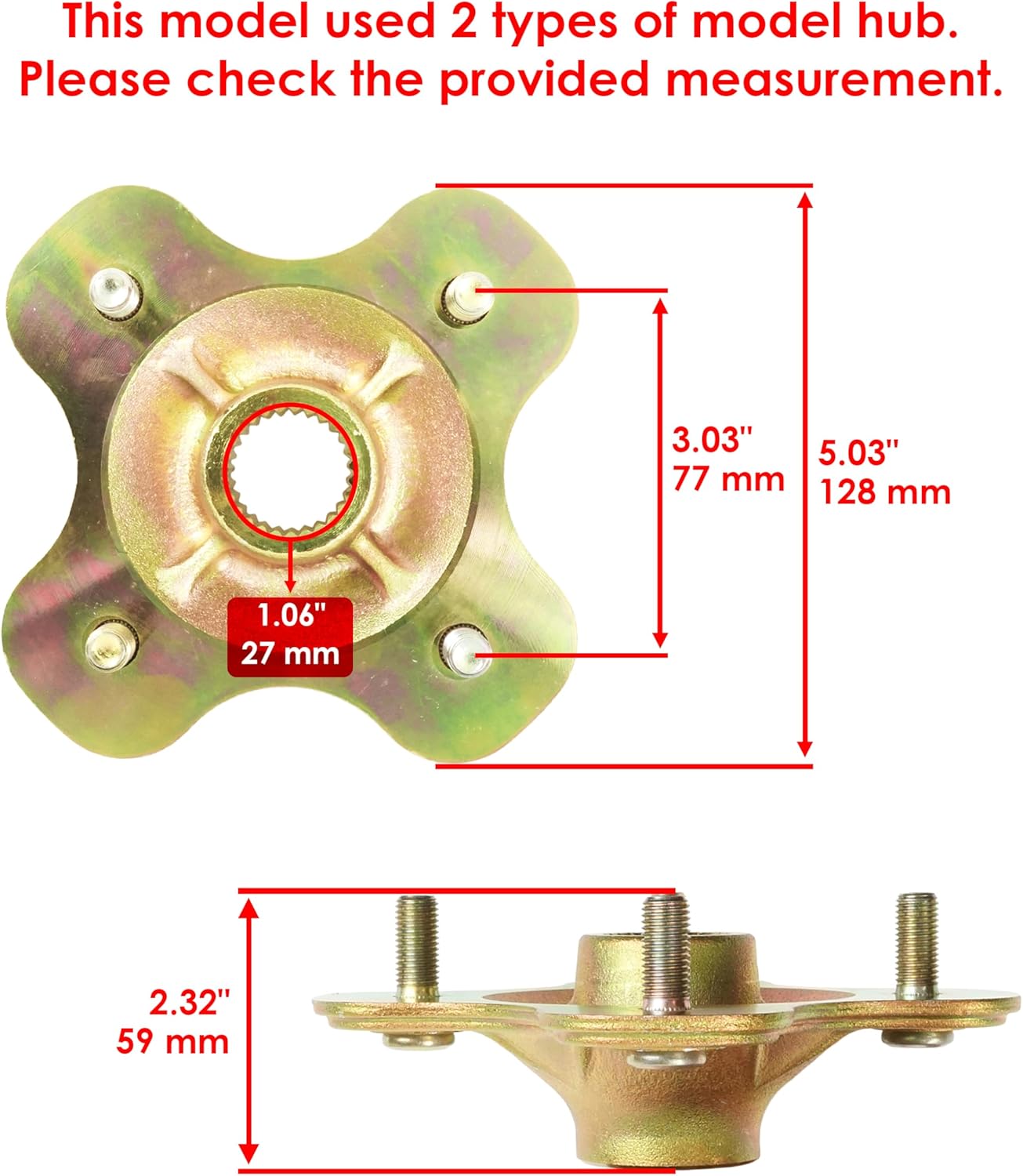 Caltric Rear Wheel Axle Hub Compatible with Yamaha Kodiak 400 Yfm400Fw FA Yfm400A 2X4 4X4 1993-2002