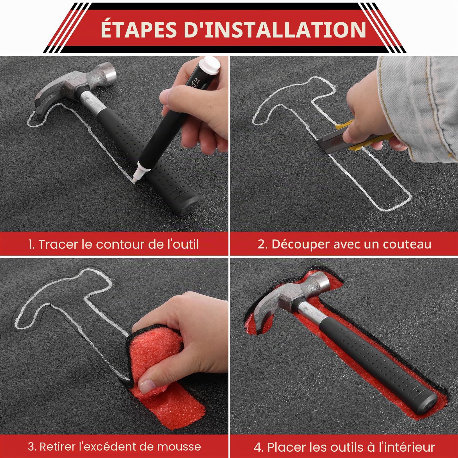 Storystore Feuille de mousse polyuréthane 3 pièces, 40 x 30 x 5 cm, inserts en mousse pour boîte à outils découpables, doublure pour boîte à outils, inserts pour boîtes à outils, organisateurs pour