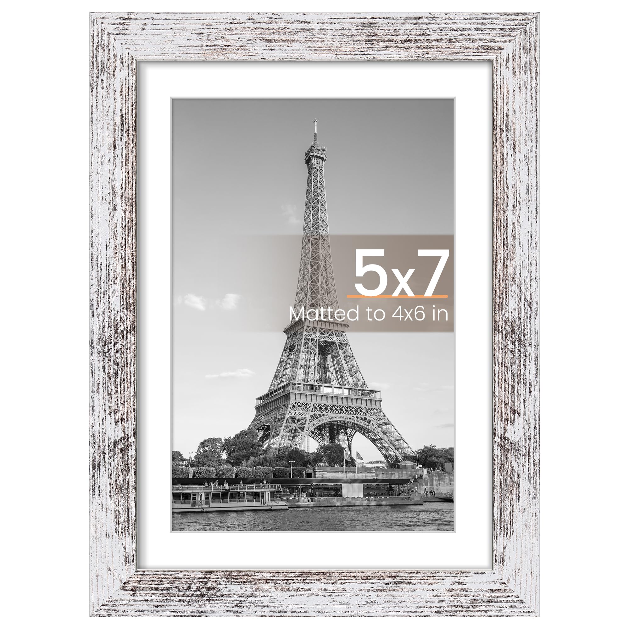 upsimples 5x7 Picture Frame, Display Pictures 4x6 with Mat or 5 x 7 Without, Wall Hanging Photo Frames, Rustic White, 1 Pack | 5 x 7 Small Frame, 4x6 Frame with Mat for Gallery Wall,Farmhouse, Family, Baby, Dog, Dorm, Christmas, Mothers' Day