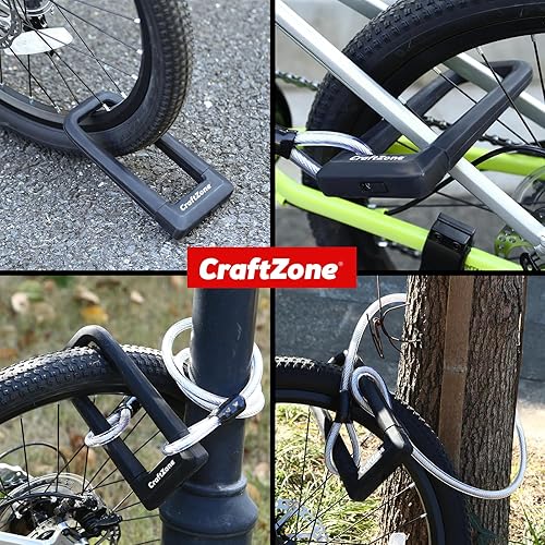 Miniatura 6 de Candado para bicicleta en U, resistente antirrobo con cable de 4 pies y grillete de 0.669 in, cerraduras de bicicleta con 2 llaves de latón macizo