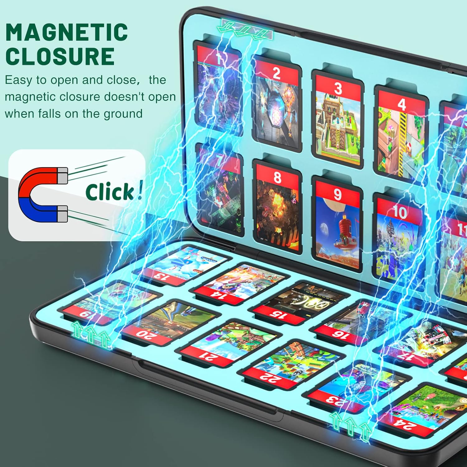 CYKOARMOR Game Card Case Holder for Nitendo Switch/Switch 2(2025) - Hard Shell Cartridge Case with 24 Game Slots & 24 Micro SD Card Slots, Portable Protective Organizer Traveler, Plain Black - Image 4