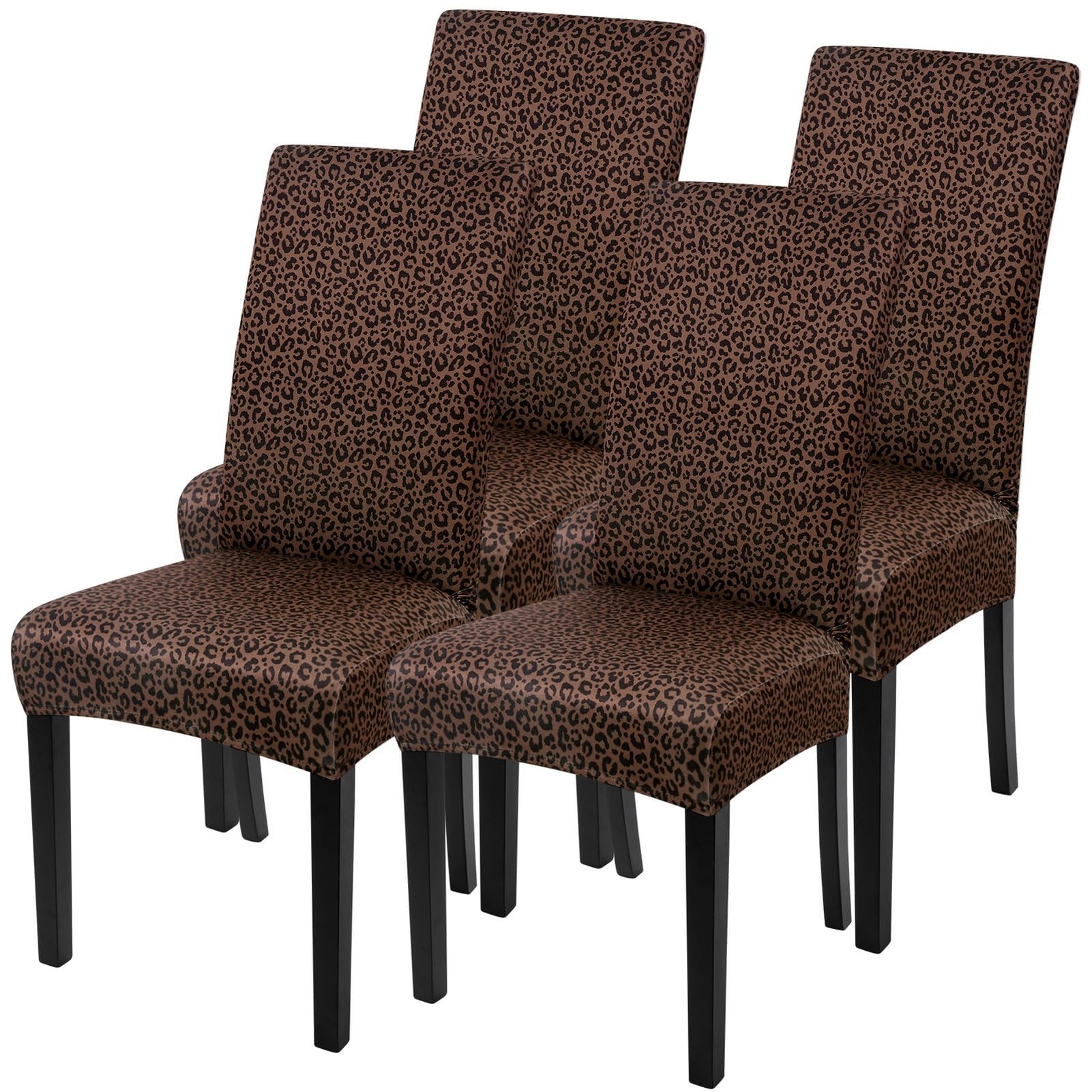 SearchI Printed Dining Room Chair Covers Set of 4, Stretch Kitchen Chair Covers Washable Parsons Chair Slipcover Removable Dining Chair Protectors for Hotel,Ceremony(Coffee Leopard Print)